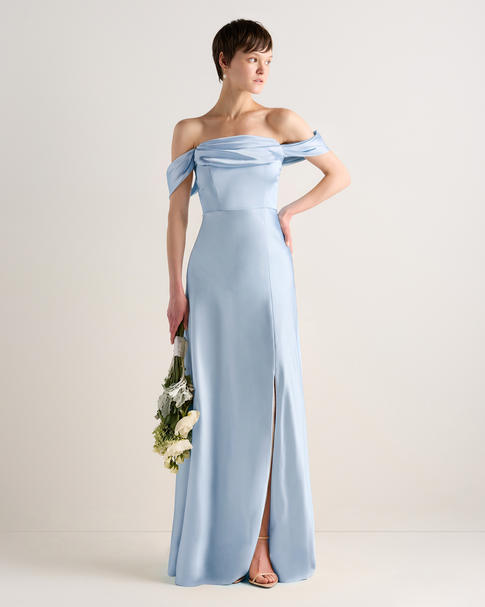 Mist Blue Aurora Stretch Satin Convertible Dress