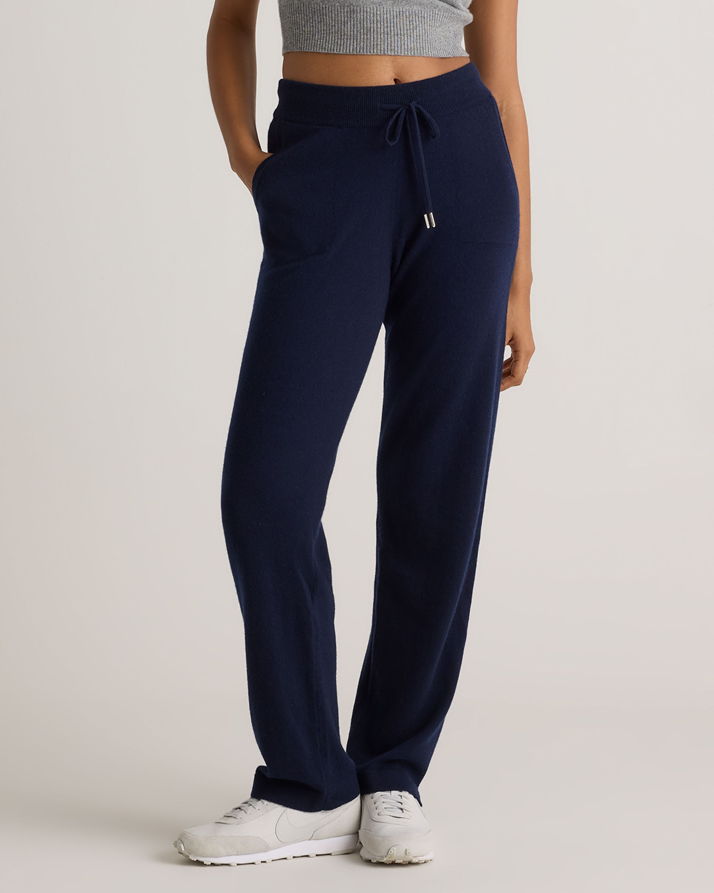 True Navy Mongolian Cashmere Straight Leg Pants