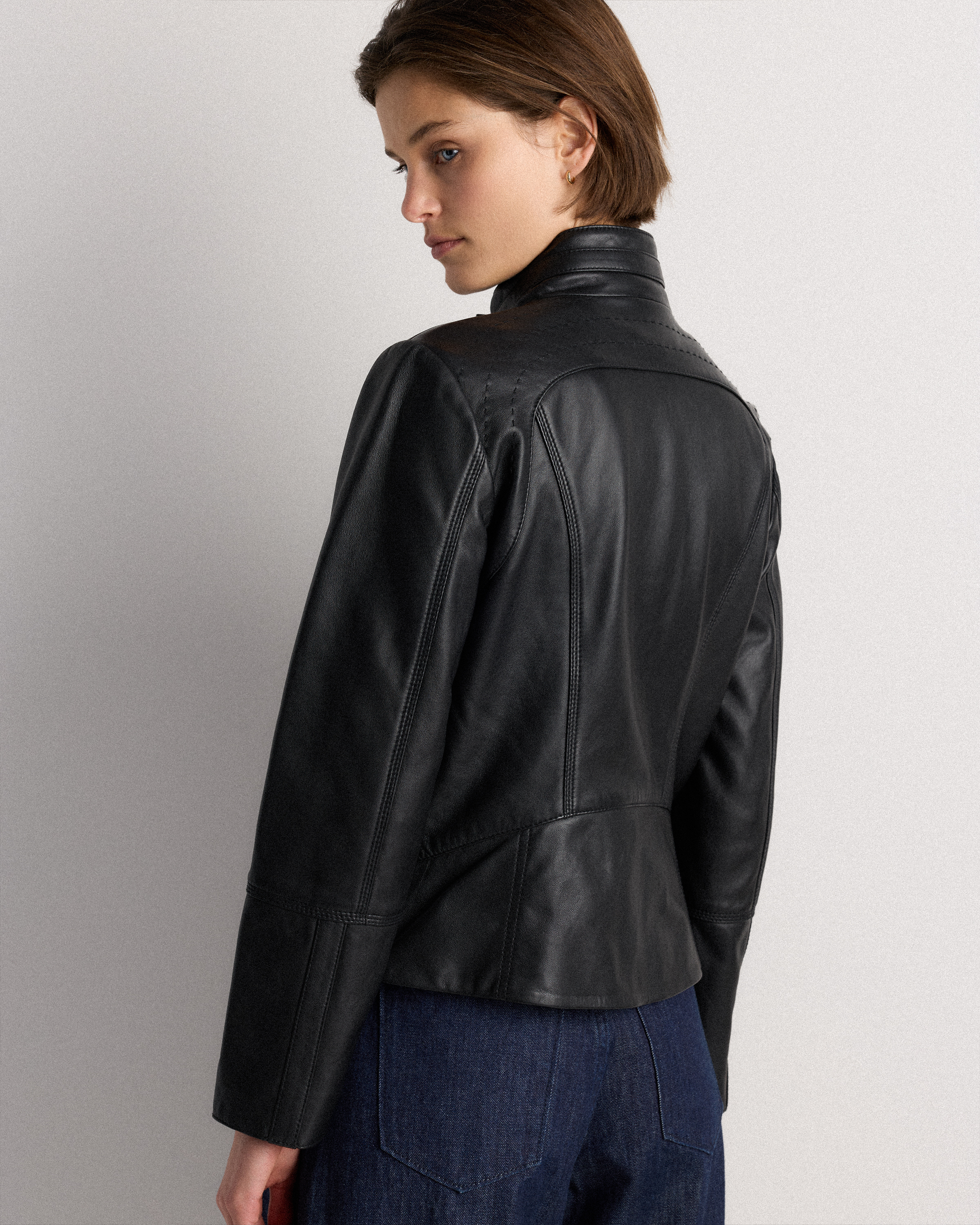 100% Leather Stand-Collar Jacket