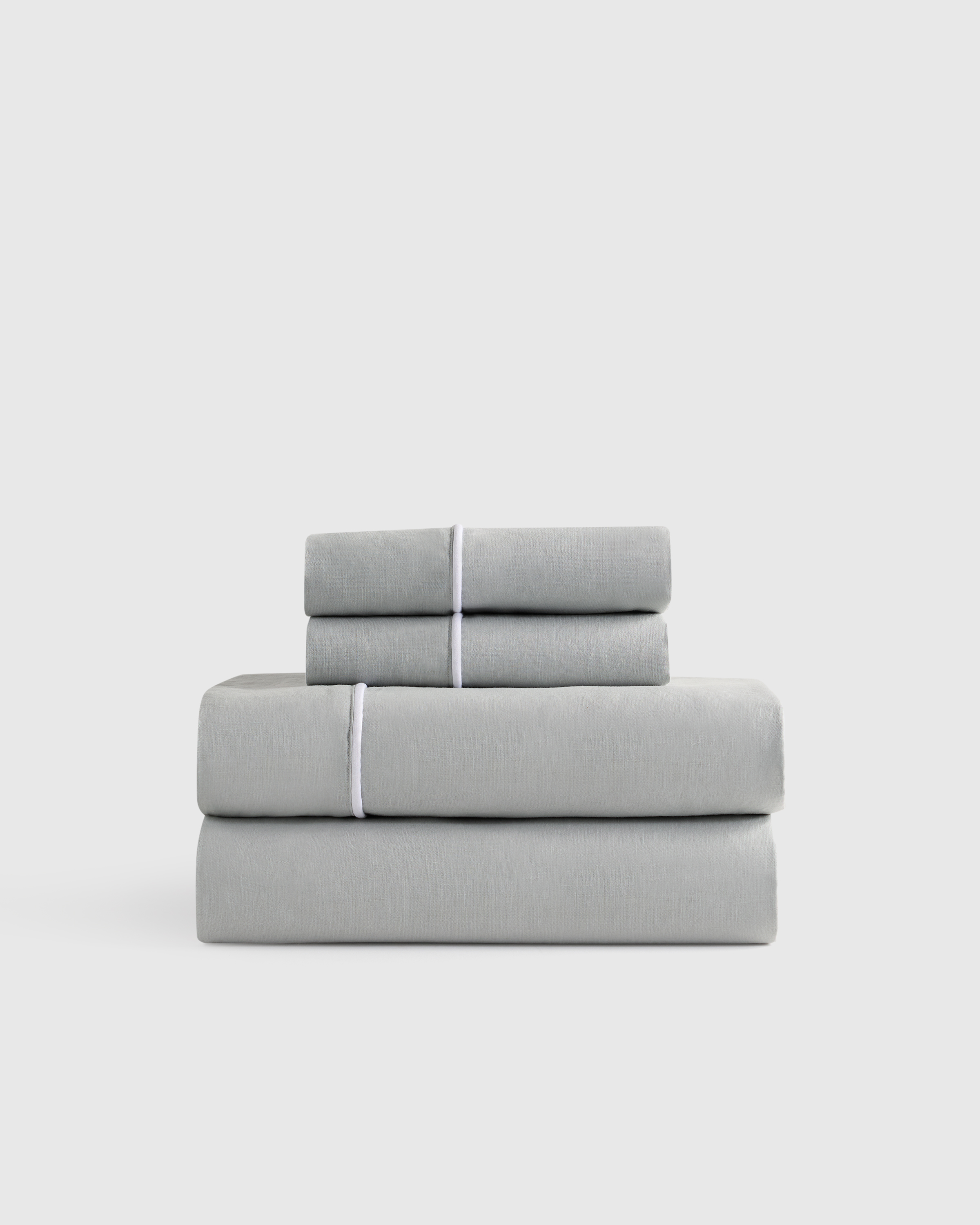Mist/White European Linen Piped Sheet Set