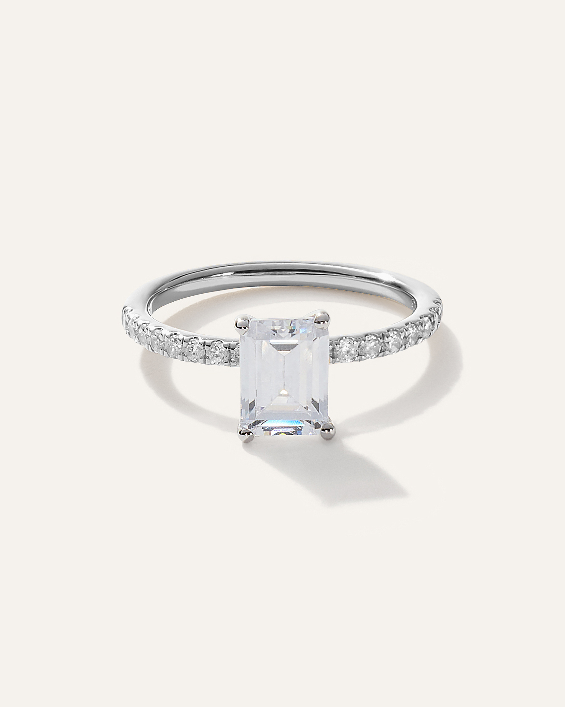 White Gold Lab Grown Diamond Emerald Petite Pave Engagement Ring - 2ct