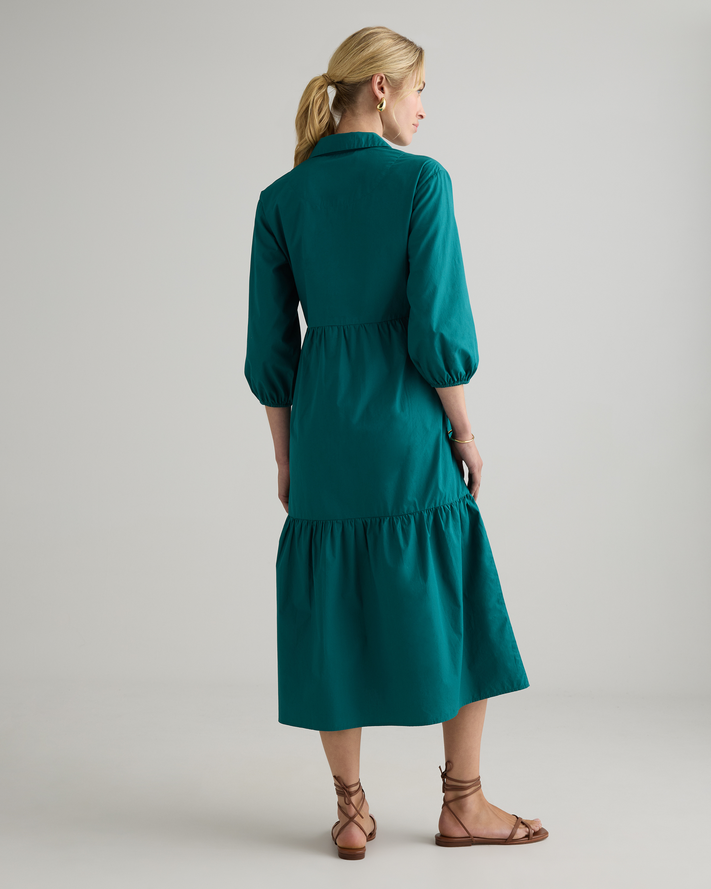 Women's Poplin Midi Tunic Dress in Garden Green, Size Small, Organic Cotton by Quince