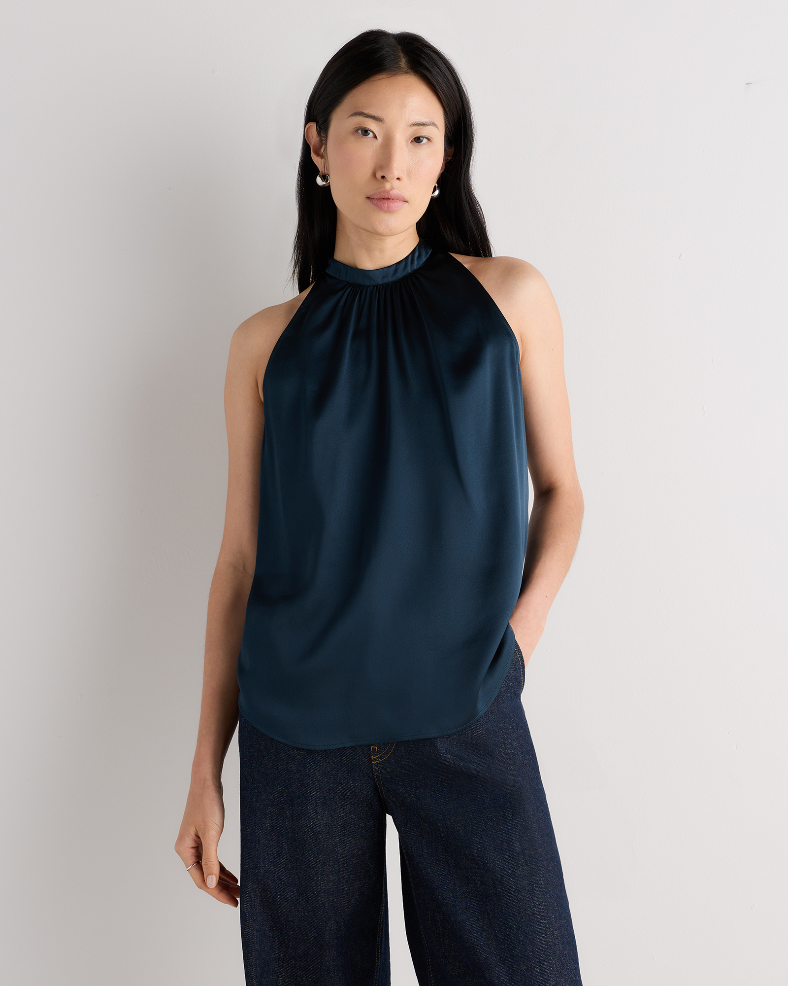 Stratus Blue 100% Washable Silk Halter Top