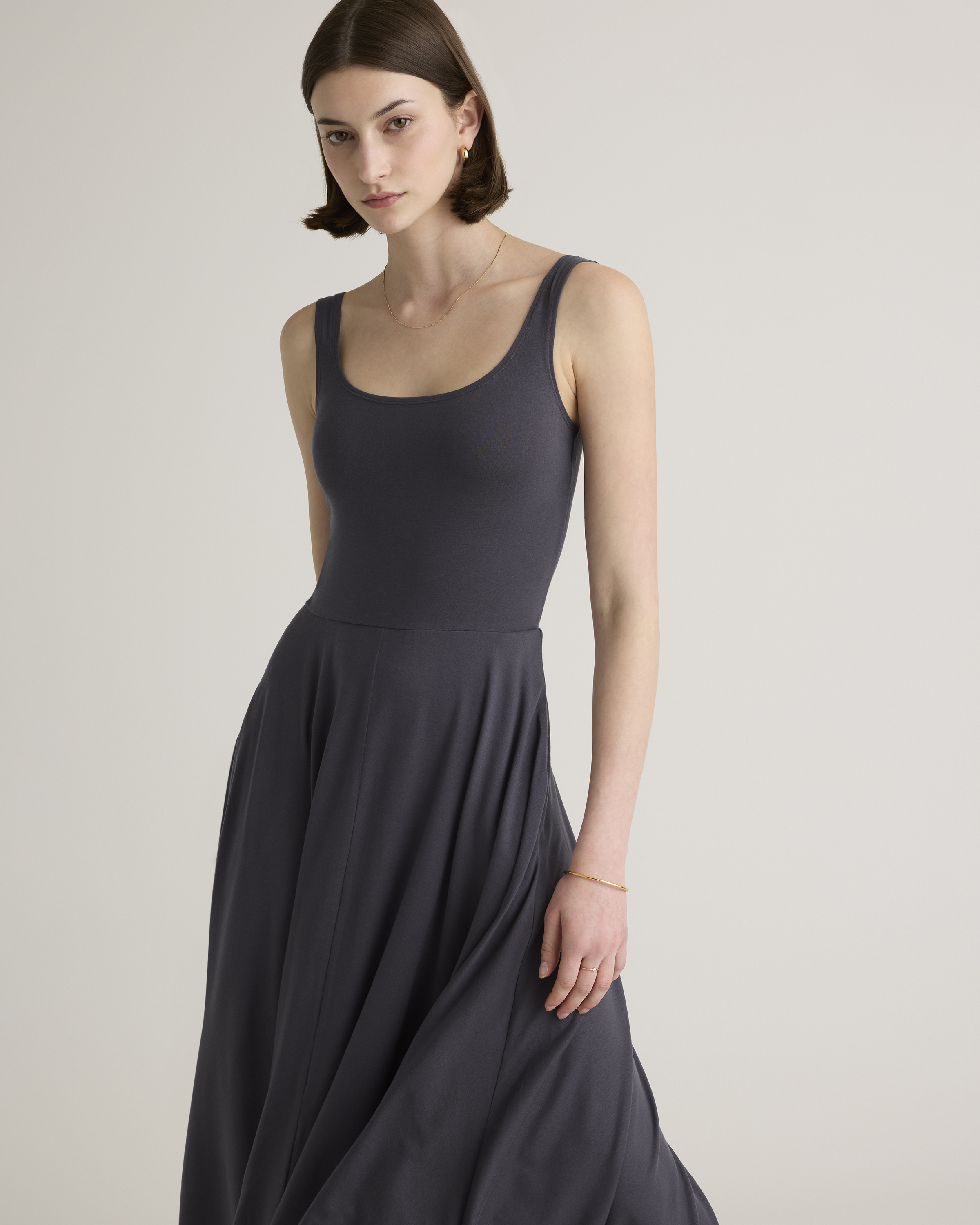 Quince Women's Tencel Jersey Fit & Flare Dress, Carbon Grey, Size XL - Soft, Light, Sleeveless with Scoop Neck & Side-Seam Pockets
