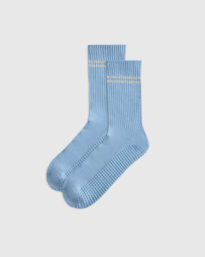 Porcelain Blue Everyday Cotton Pilates Gripper Half-Crew Sock