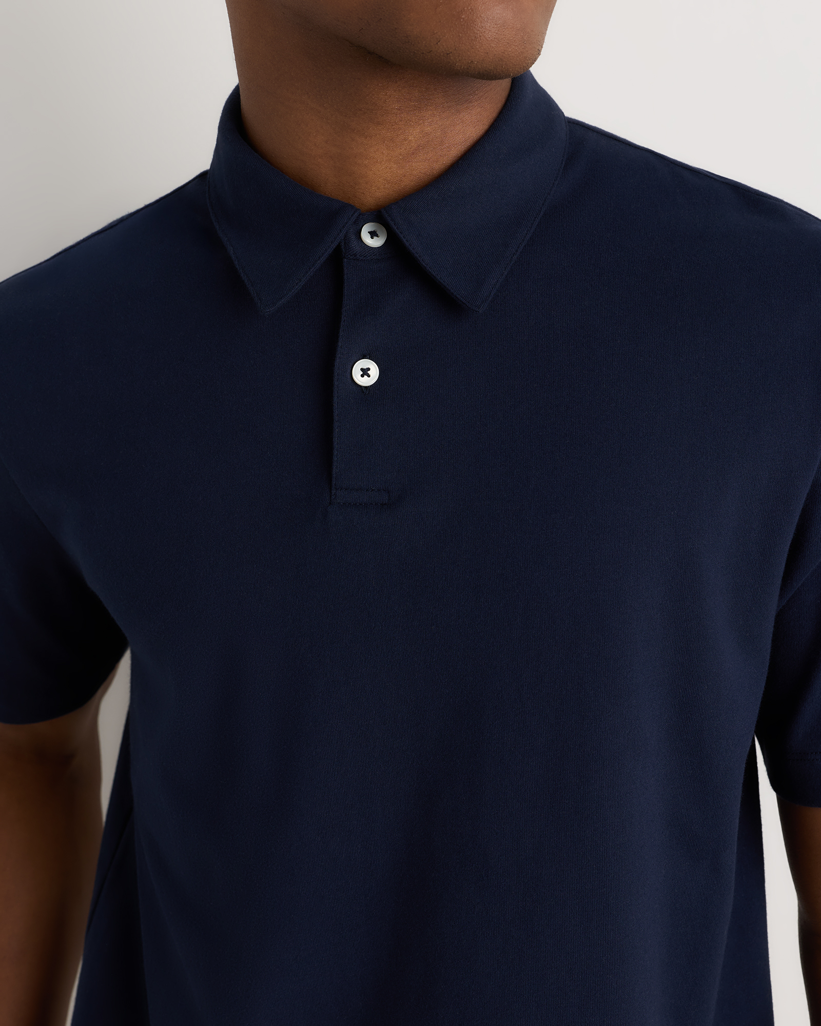 Men's 100% Organic Sueded Cotton Jersey Polo in Deep Navy