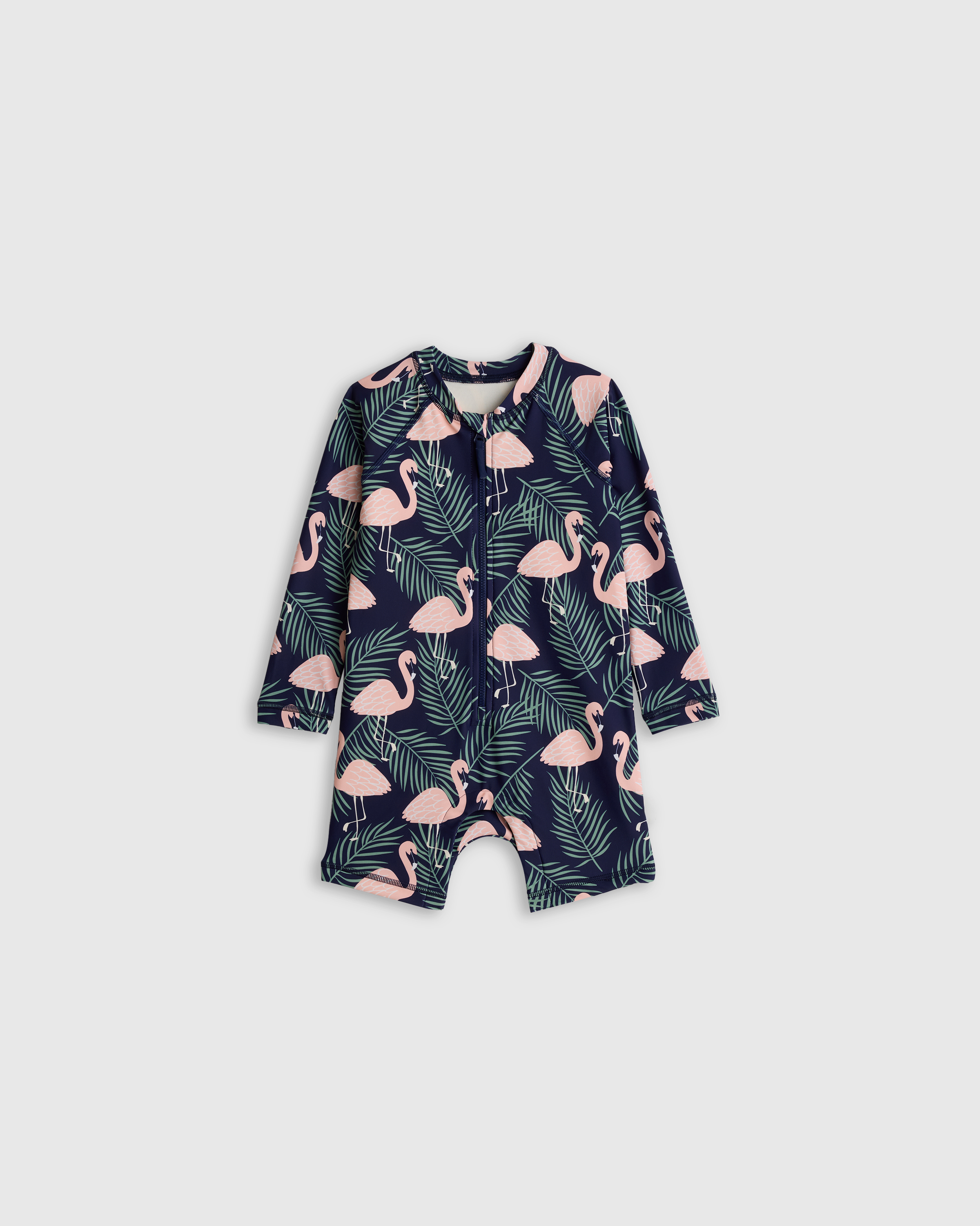 Quince Long Sleeve Zip-up Rash Guard One-piece In Flamingo Palms