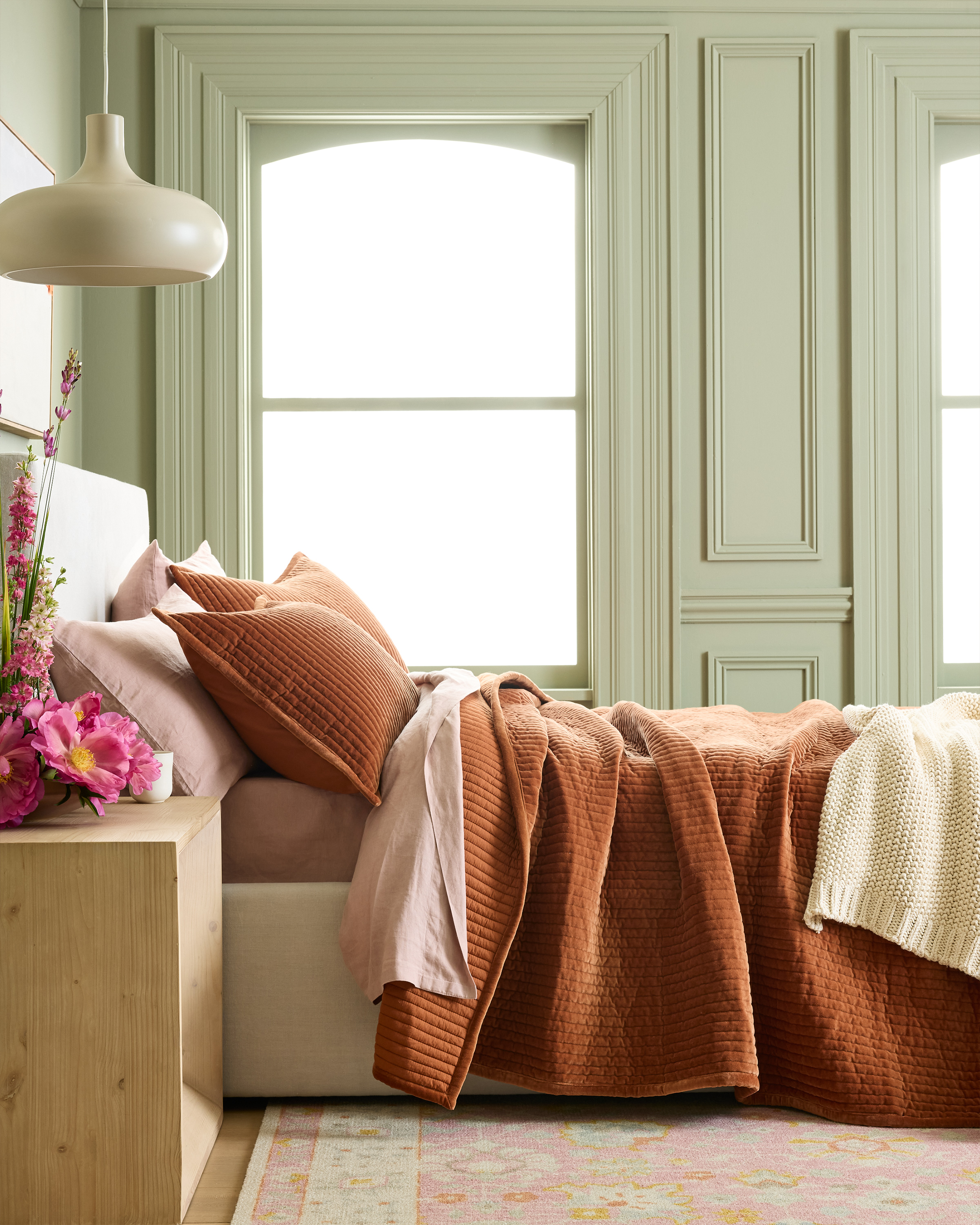 Terracotta Cotton Velvet Channel Quilt