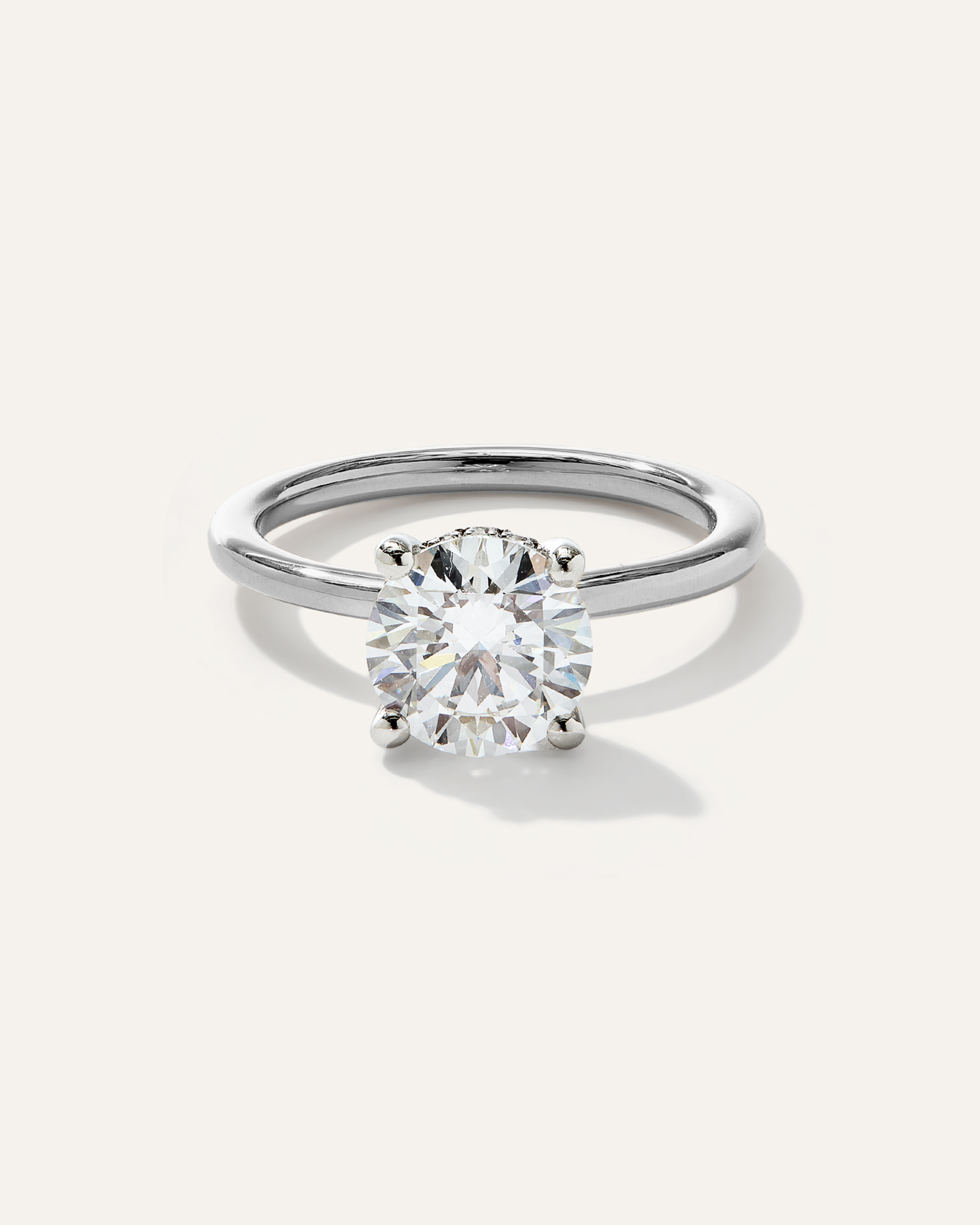 White Gold Lab Grown Diamond Round Petite Hidden Halo Engagement Ring - 2ct