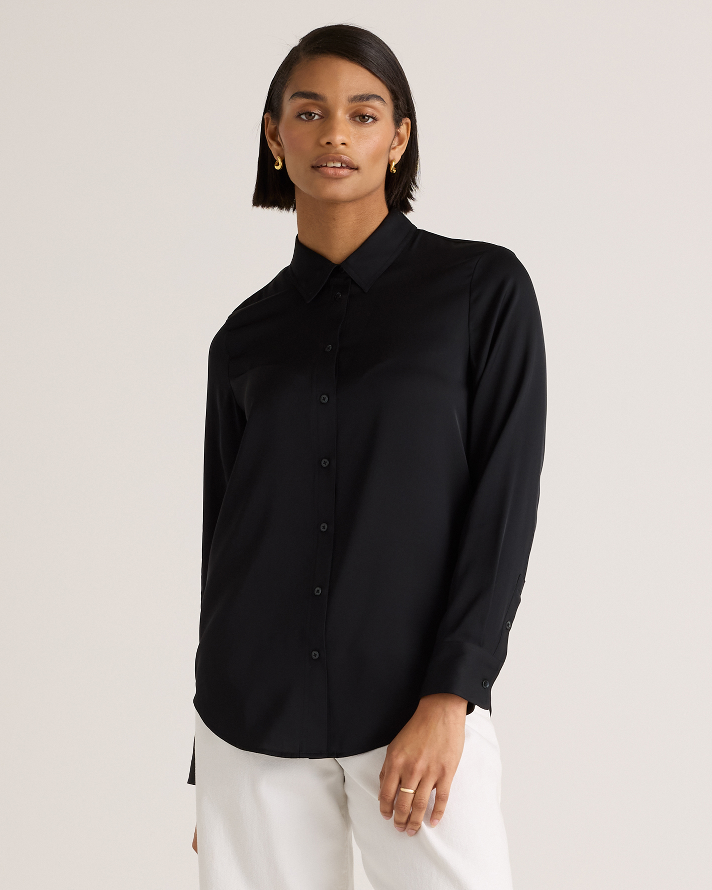 Black Washable Stretch Silk Blouse