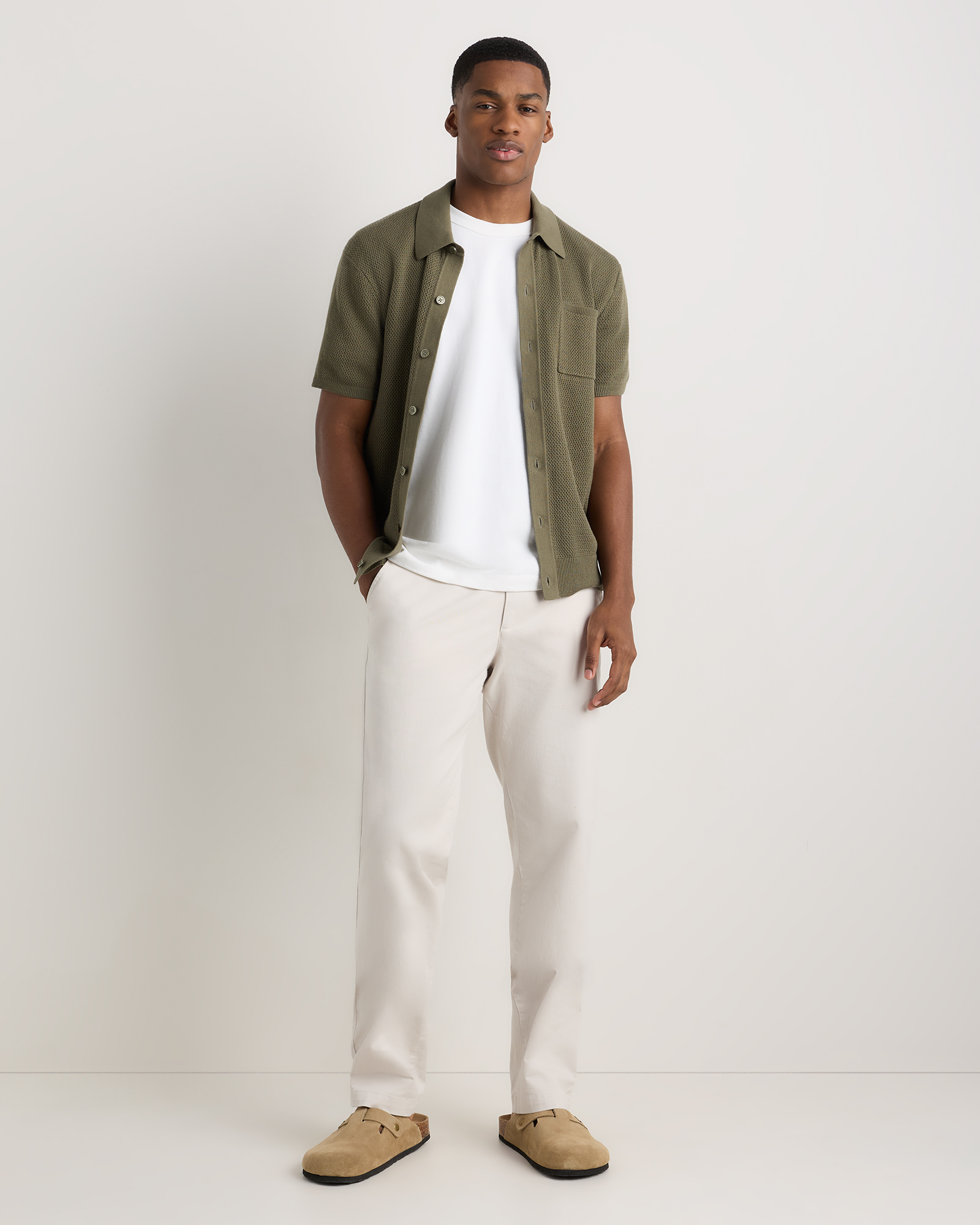 100% Organic Cotton Mesh-Stitch Button-Up Sweater Polo in Bayberry