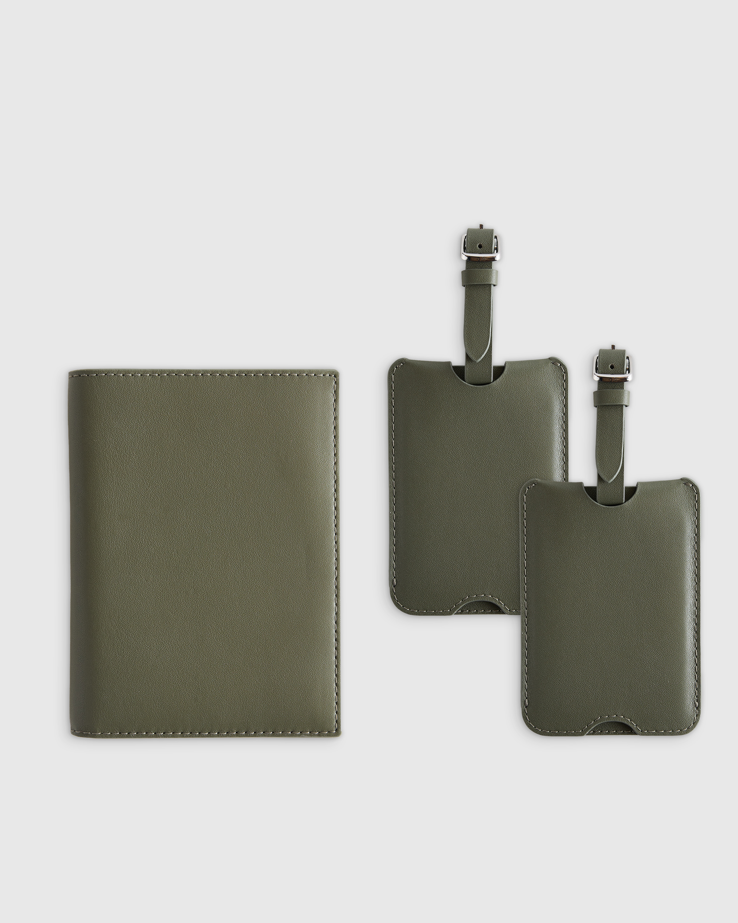 Quince Nappa Leather Rfid Blocking Passport Holder & Luggage Tags Set In Green