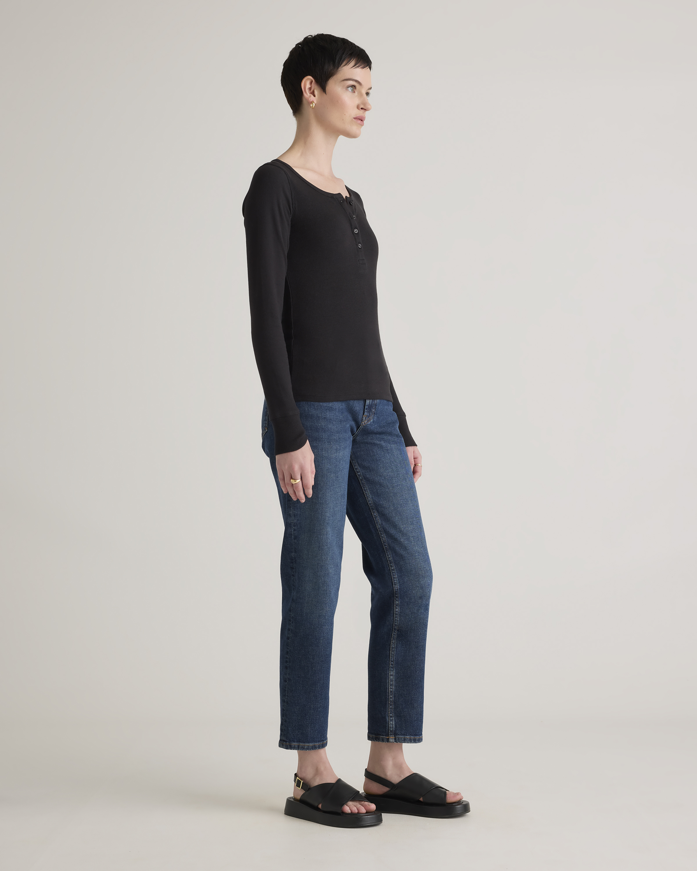 Organic Cotton Micro-Rib Henley Long Sleeve Tee