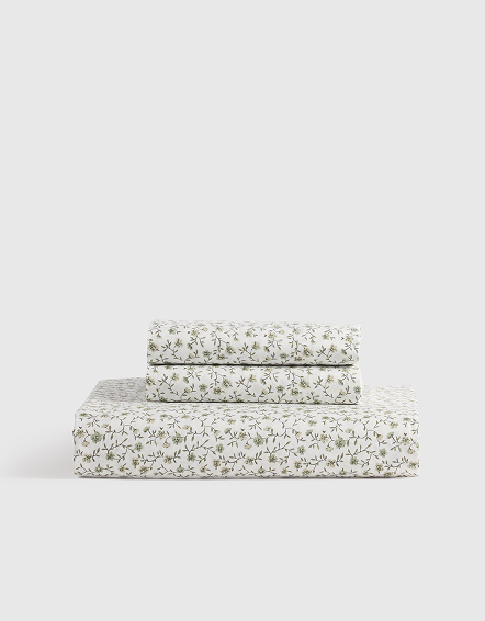 Green Florette Organic Crisp Percale Floral Sheet Set