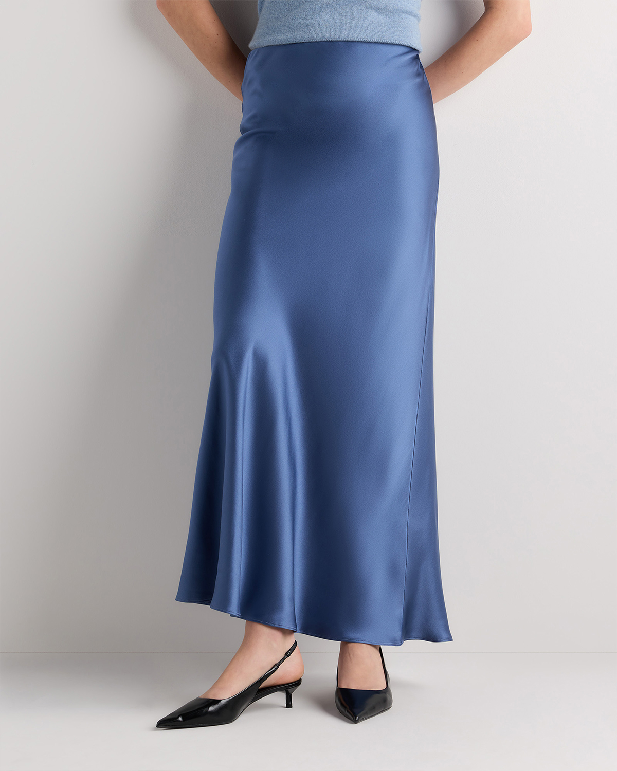 Moonstone Blue 100% Washable Silk Maxi Skirt
