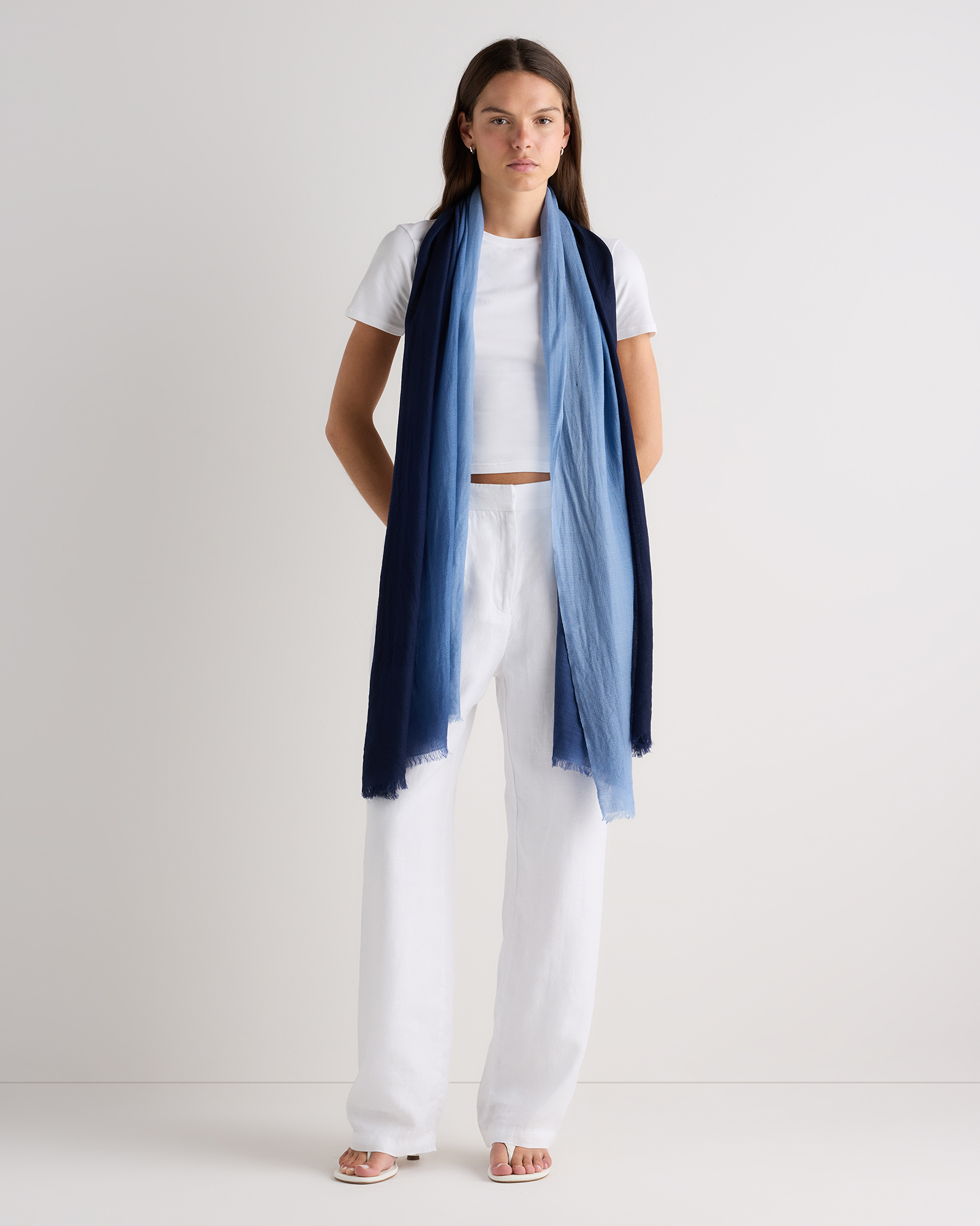 Pale Blue/Navy Featherweight Merino Wool Dip-Dye Scarf