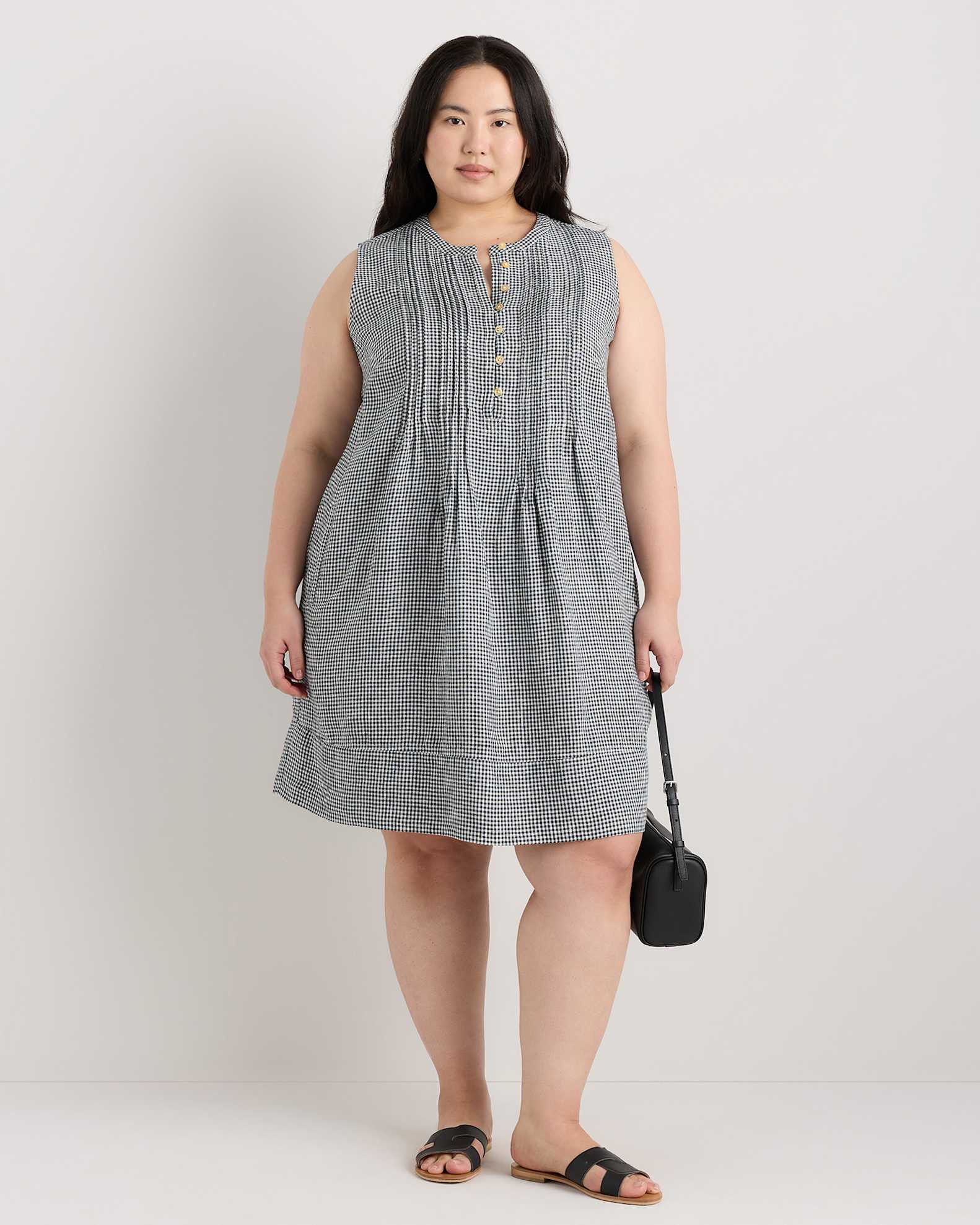 Women's 100% European Linen Sleeveless Swing Dress in Classic Mini Gingham, Size 2X by Quince Women's 100% European Linen Sleeveless Swing Dress in Classic Mini Gingham, Size 2X by Quince