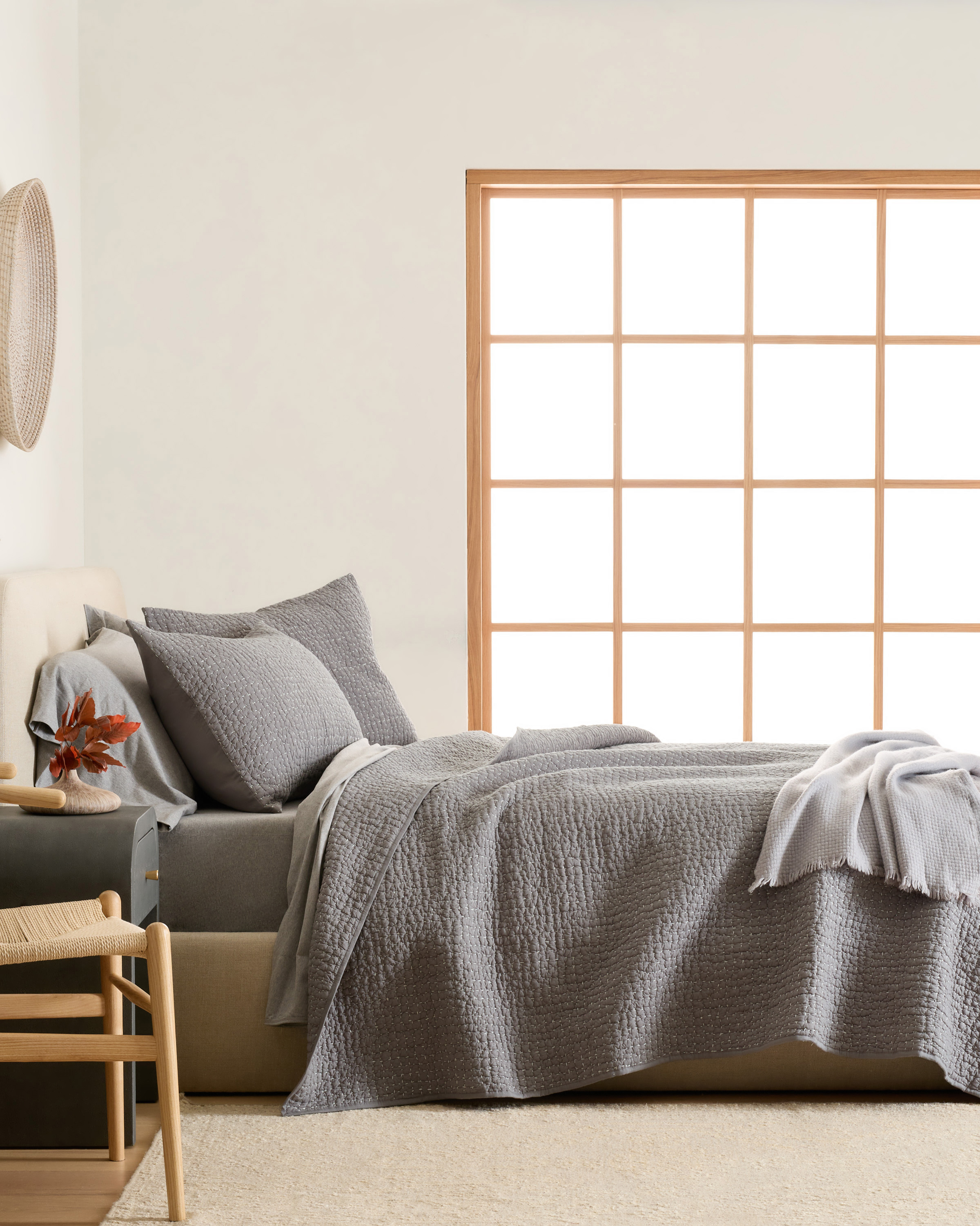 Slate/White Organic Cotton Hand Stitched Quilt