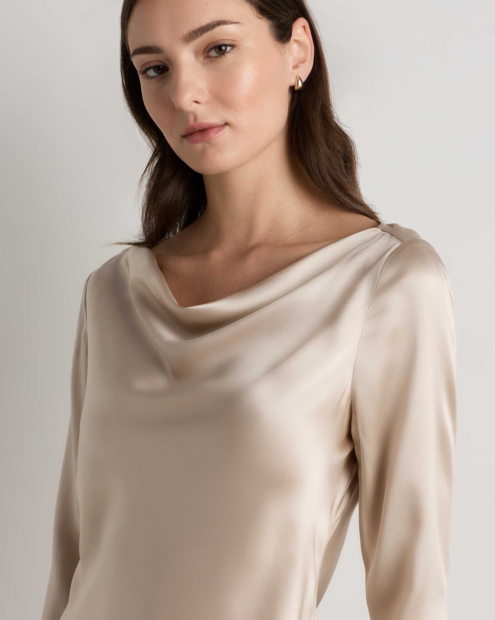 Women's Long Sleeve Mini Dress in Champagne, Size Large, Silk by Quince Women's Long Sleeve Mini Dress in Champagne, Size Large, Silk by Quince