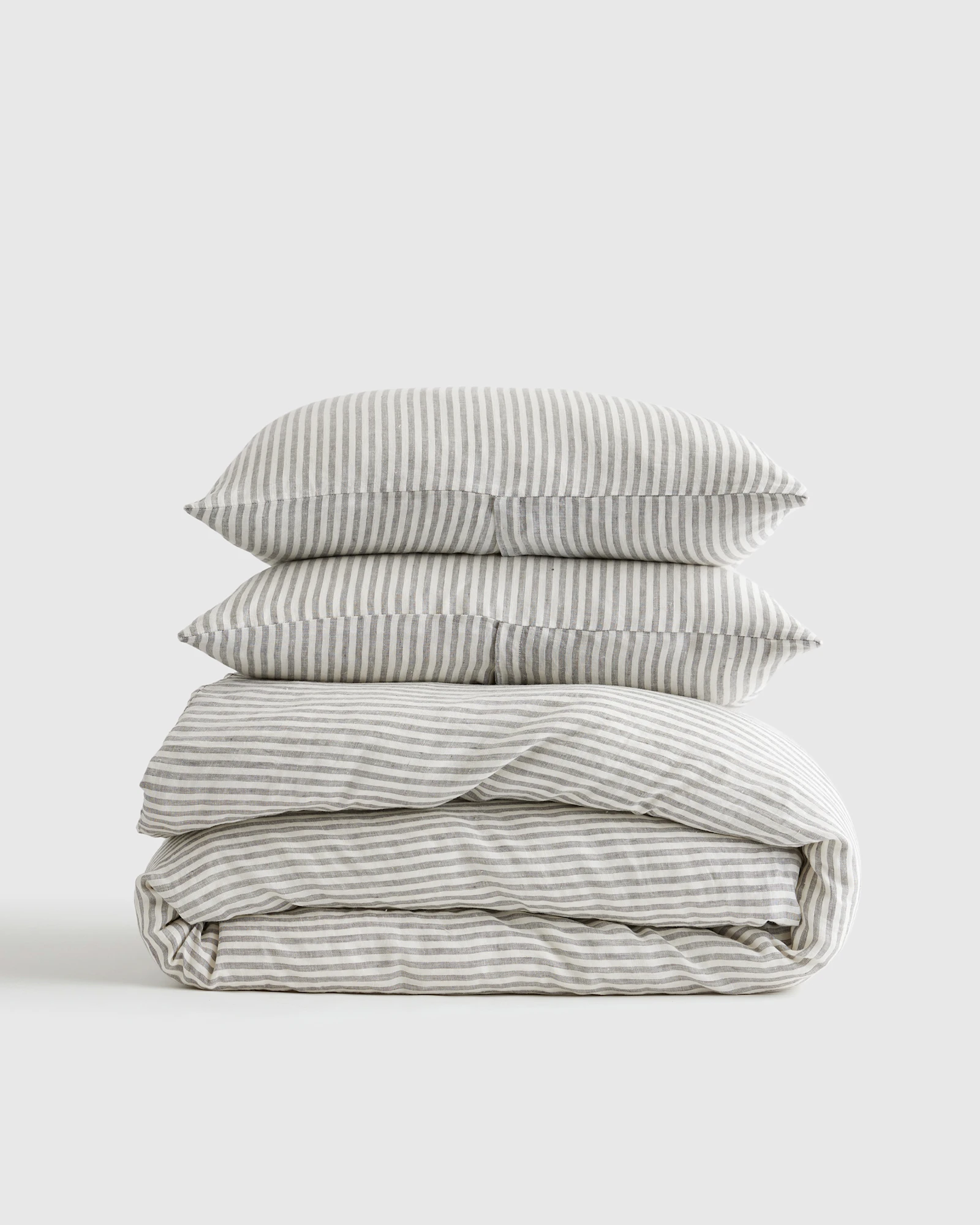 European Linen Stripe Duvet Cover Set - Willowleaf/White Stripe, King/Cal King
