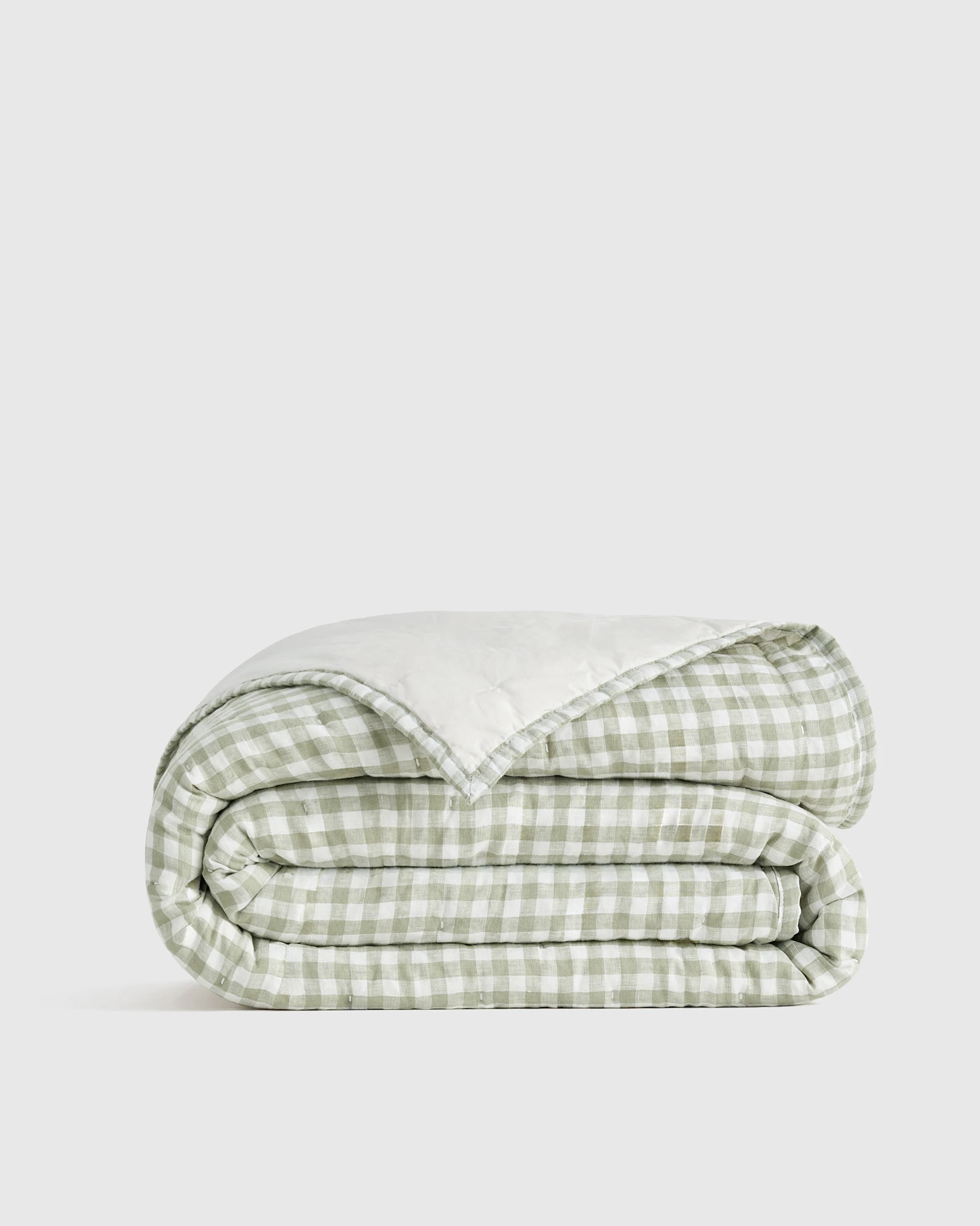 European Linen Patterned Quilt - Willowleaf/White Stripe, Full/Queen