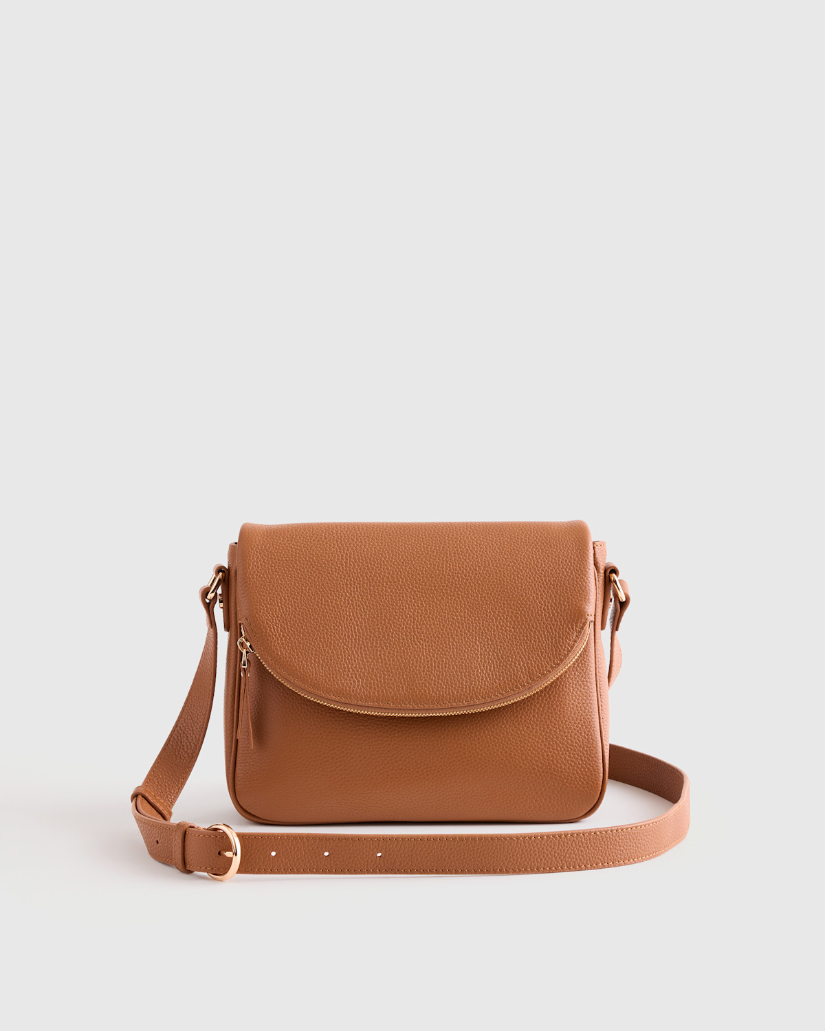 Quince Italian Leather Foldover Crossbody in Cognac