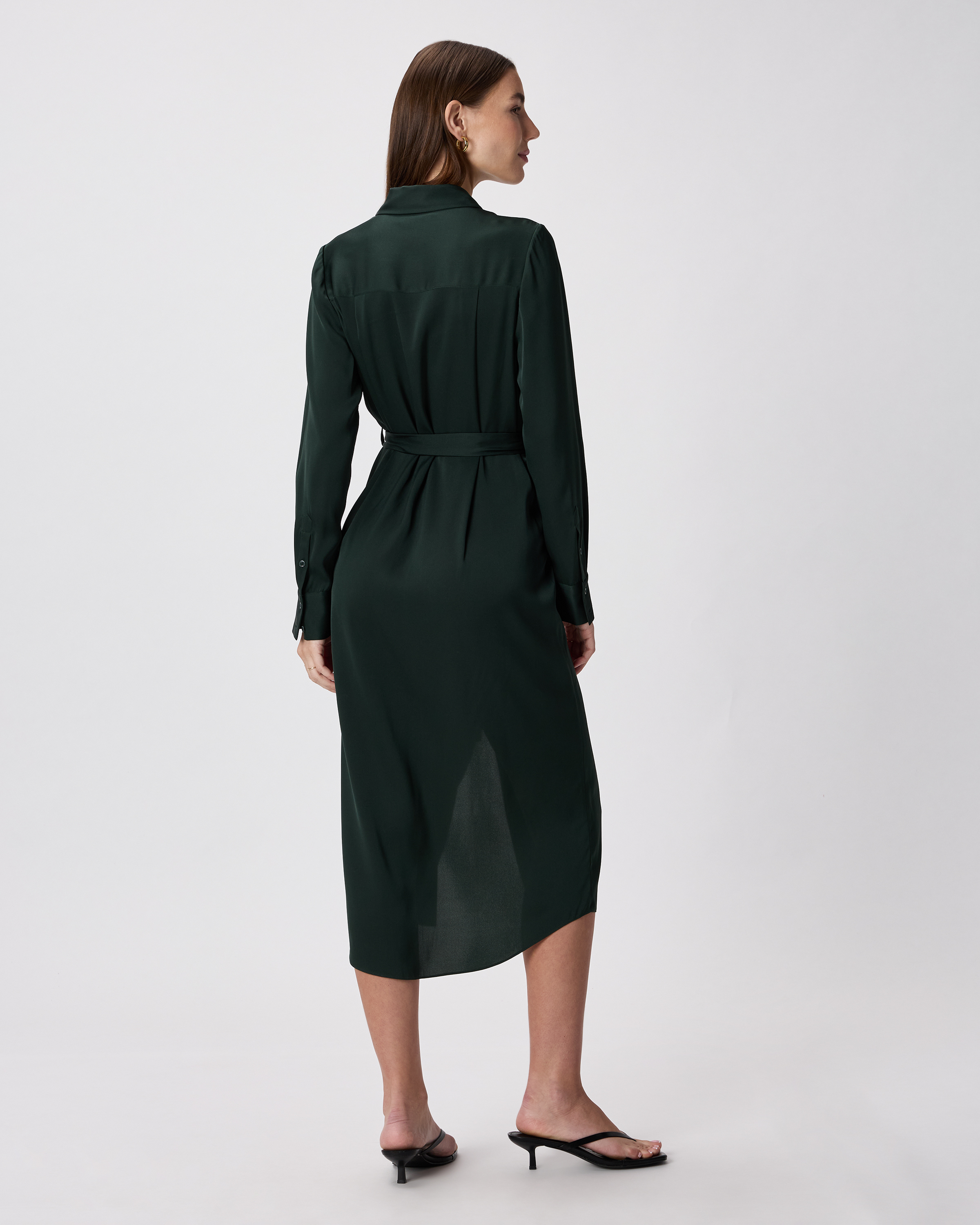 maxi shirt dress canada Washable Stretch Silk Maxi Shirt Dress in Forest Green