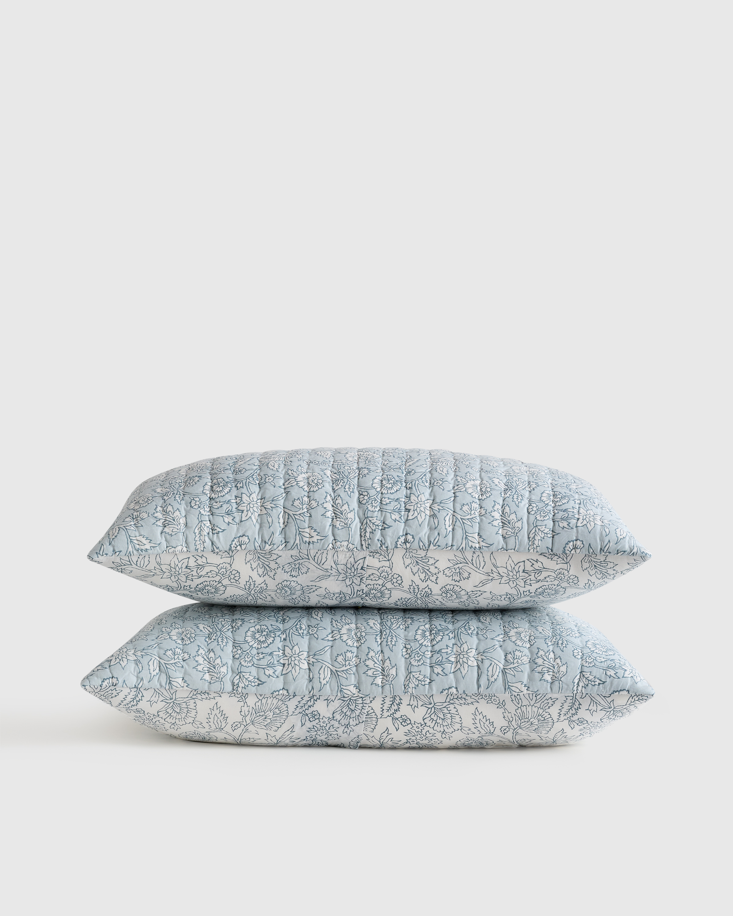 Blue Organic Cotton Block Print Quilted Sham Set