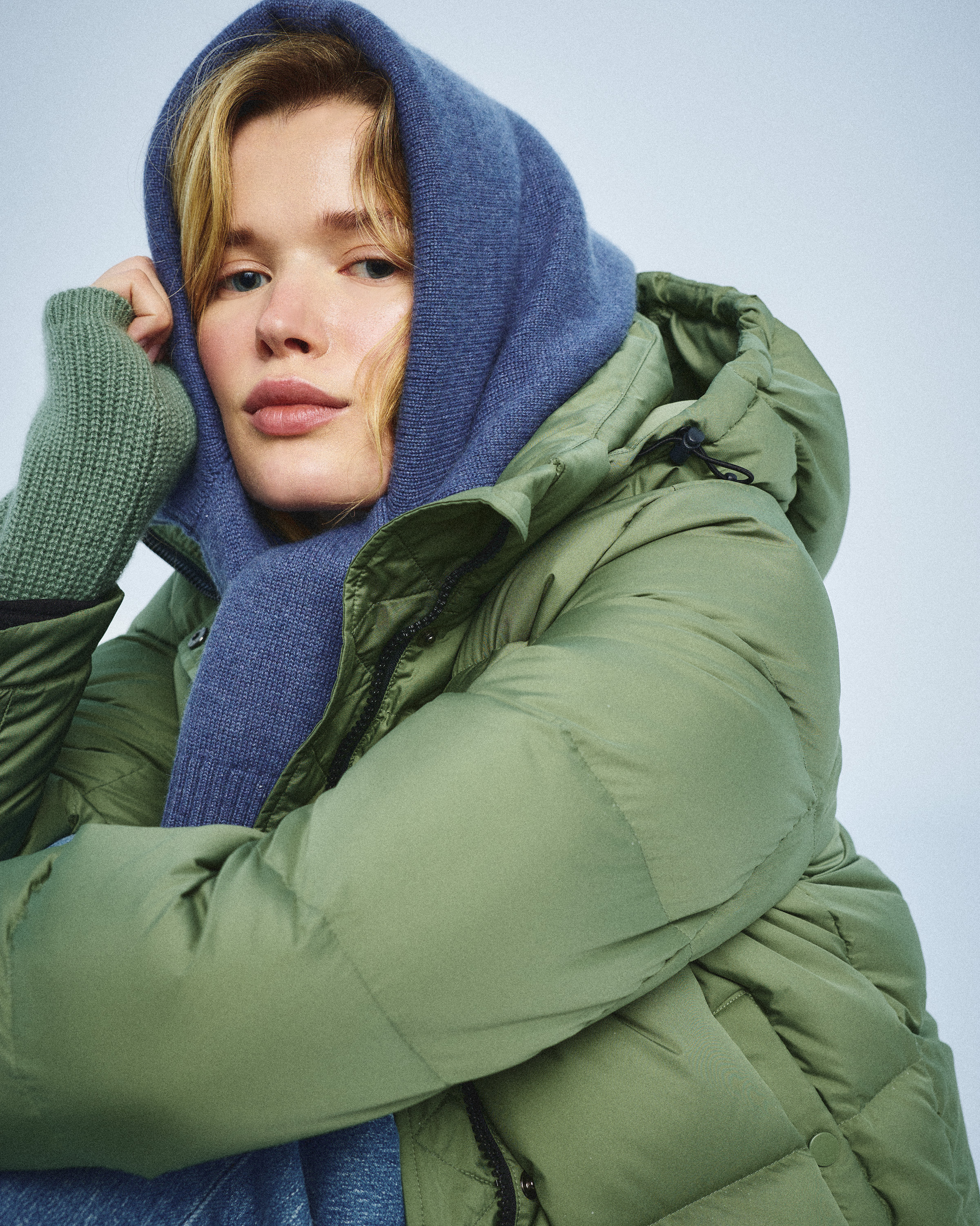 Responsible Down Long Puffer Jacket in Sea Spray Green