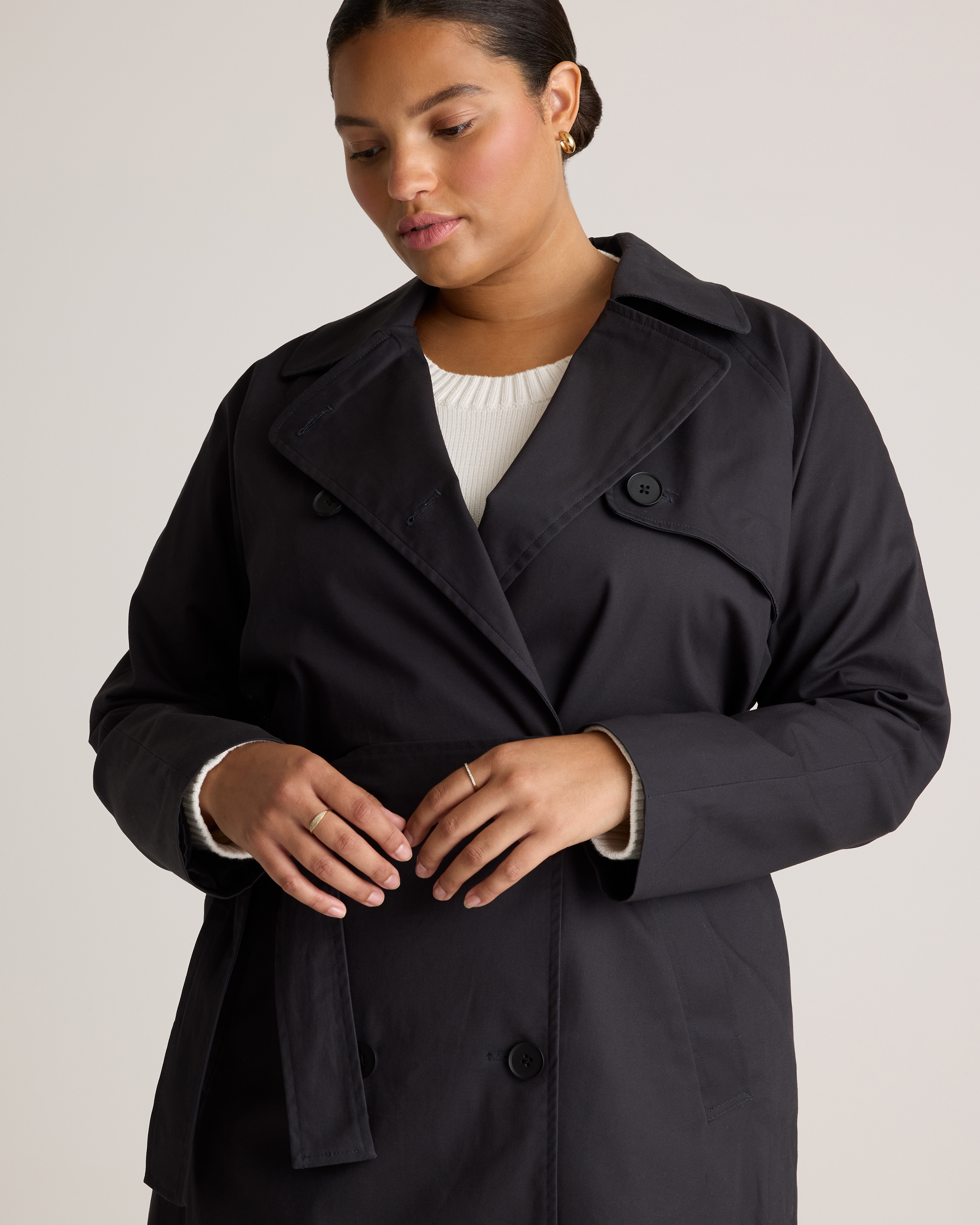 Women's Comfort Stretch Trench Coat in Midnight Black