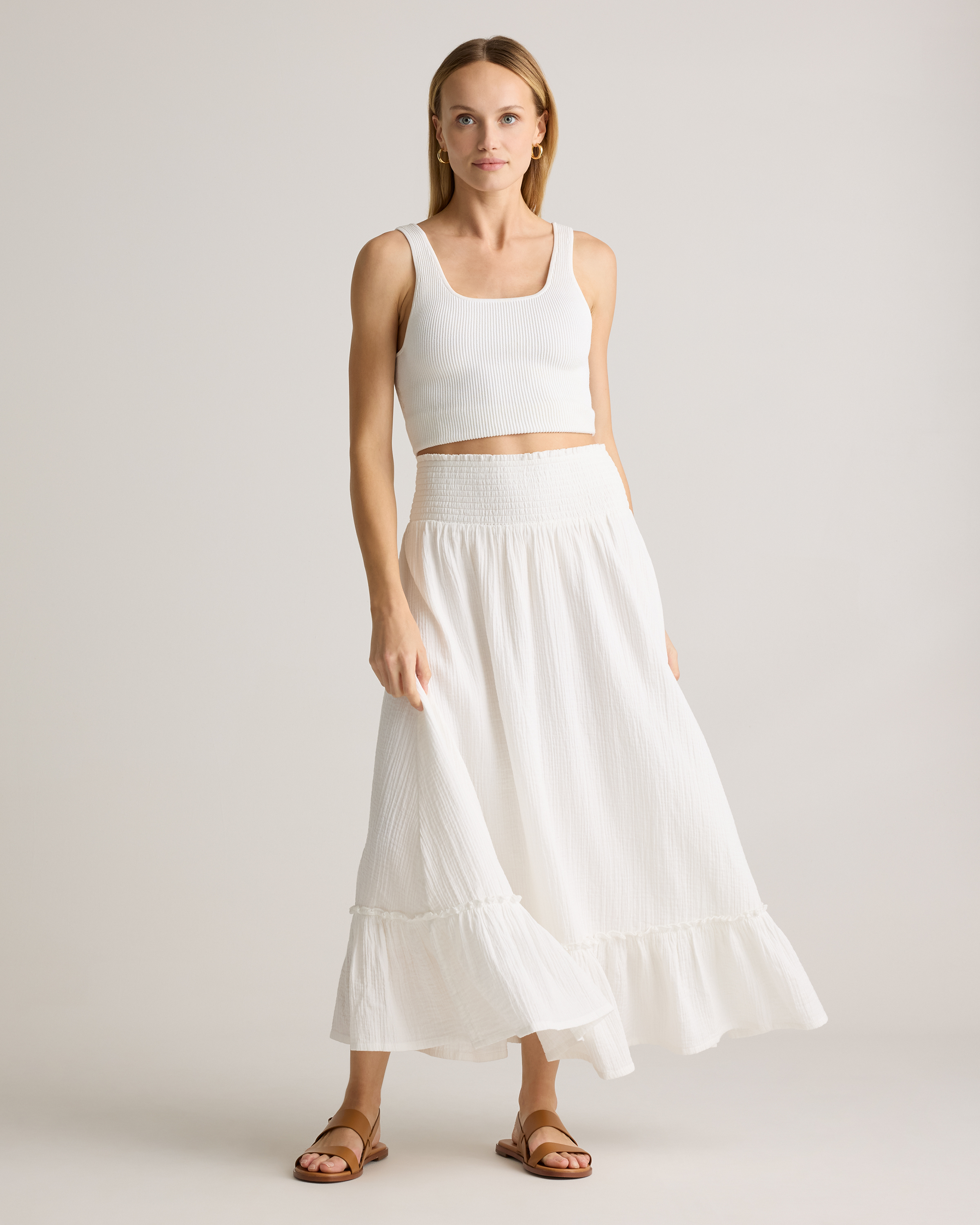 【THE MOZZ】Ten Long Skirt Kenzy Contrast Stitch Linen Maxi Skirt