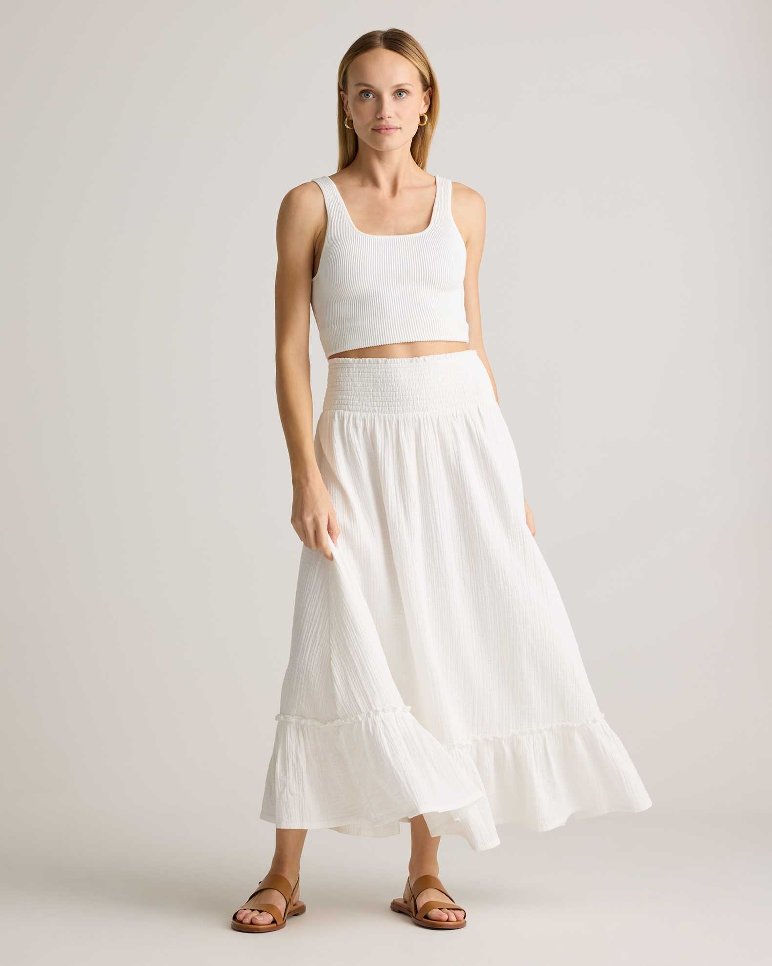Organic Cotton Gauze Smocked Maxi Skirt - Main Image