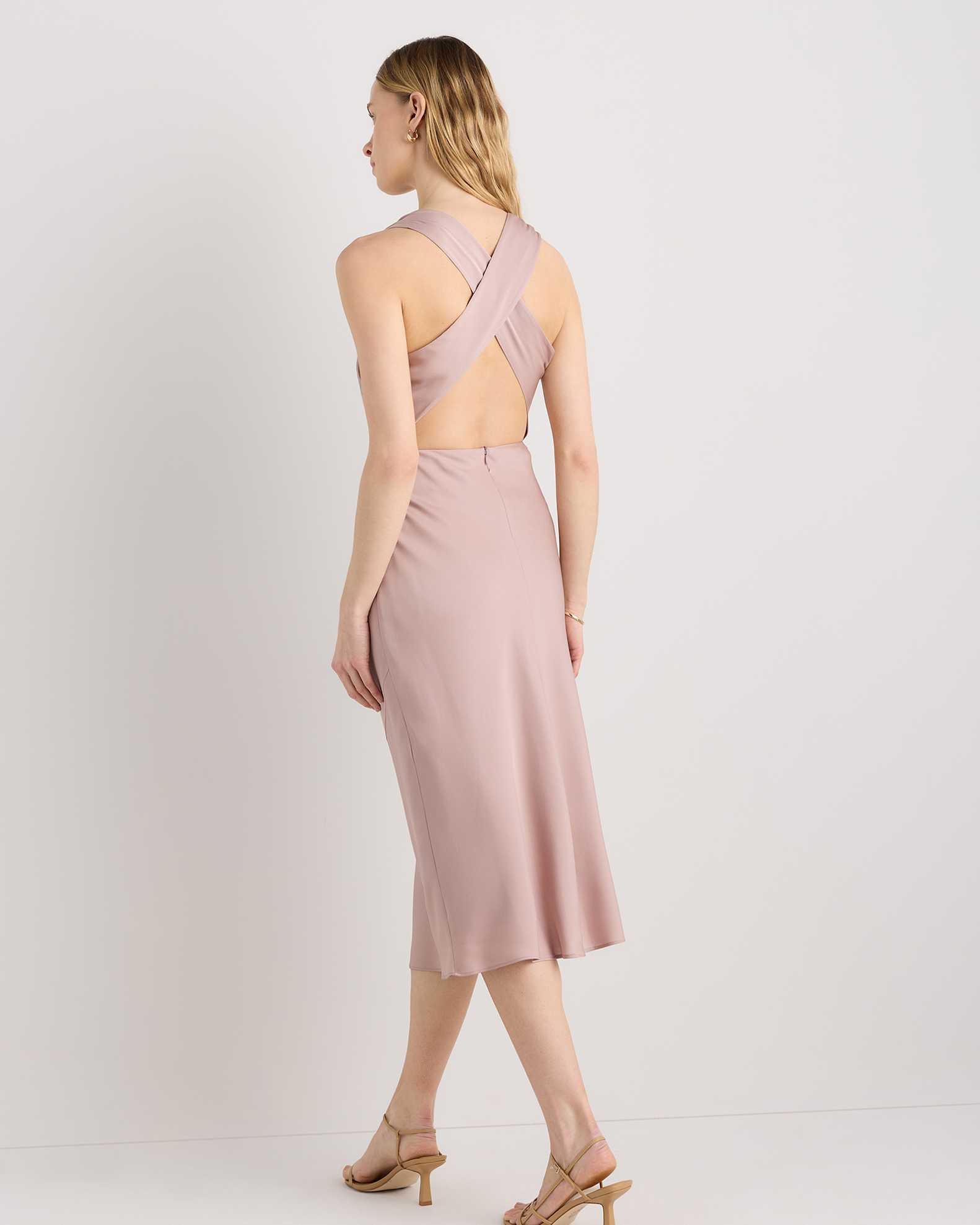 Washable Stretch Silk High Neck Midi Dress in Vintage Pink Washable Stretch Silk High Neck Midi Dress in Vintage Pink