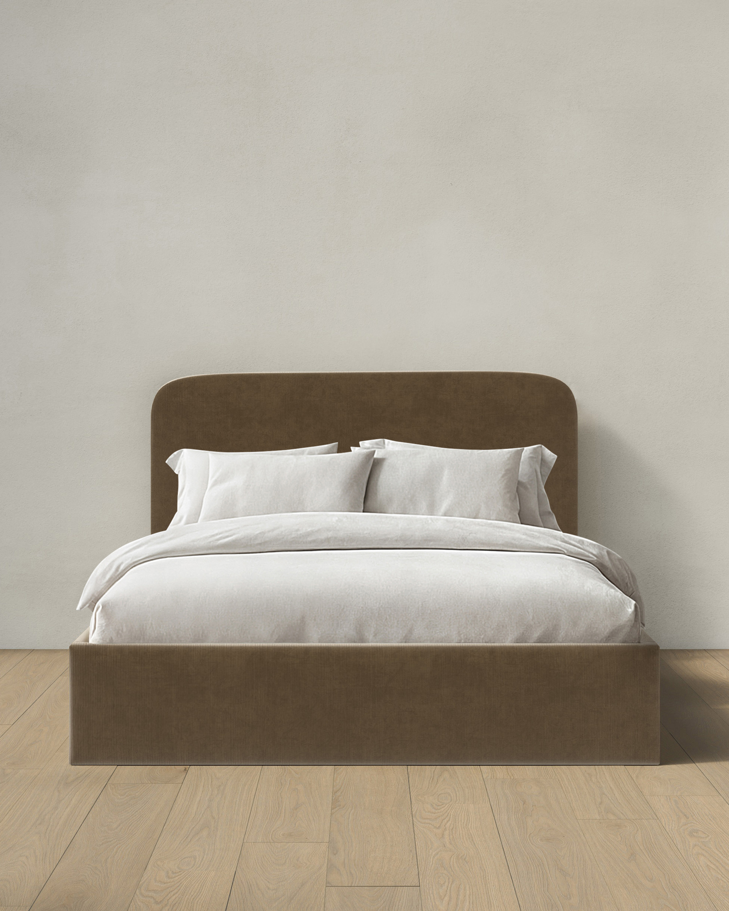 Walnut Curved Bed in Performance Velvet