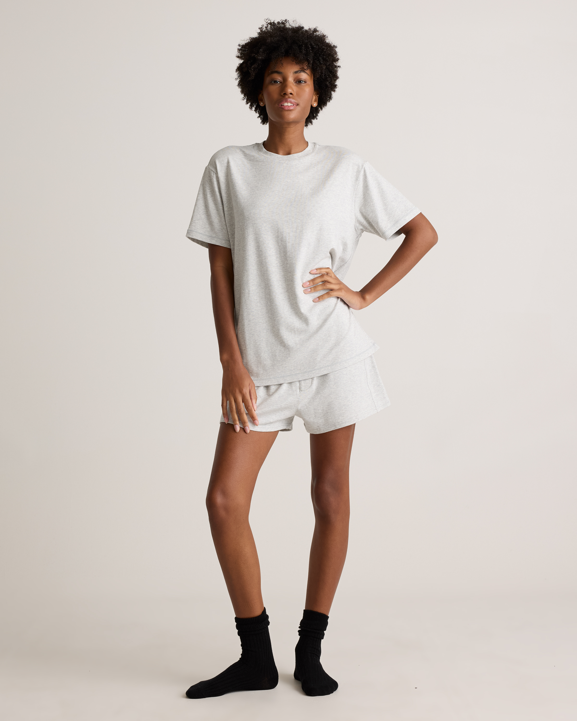 Quince Women's Dream Lounge Oversized Short Sleeve Pajama Set In Light Heather Grey