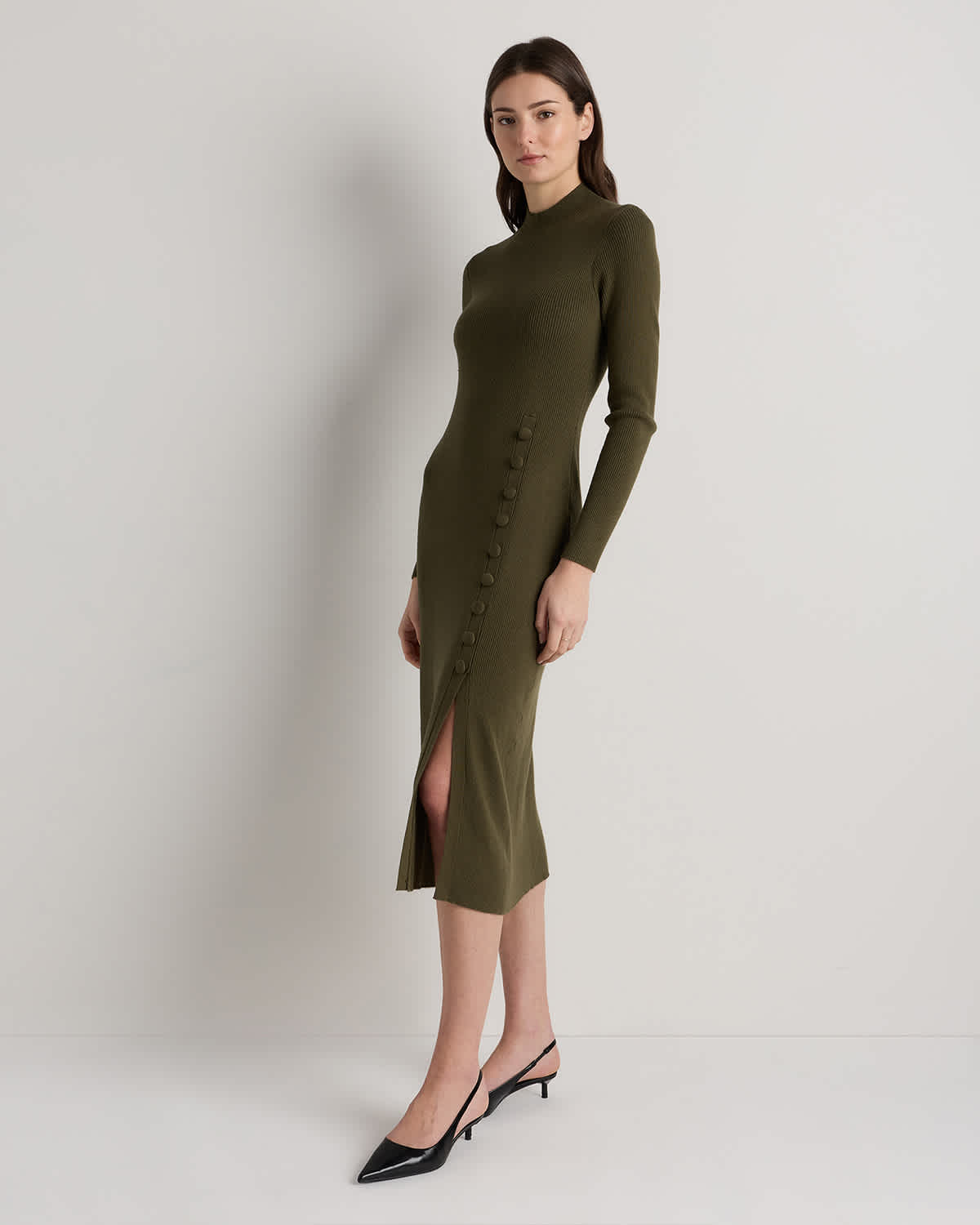 side slit midi dress Fifteen Twenty Women's Jordyn Side-Slit In Jade 2F32800 this versatile piece pairs beautifully with your favorite accessories Cotton Cashmere Side Slit Midi