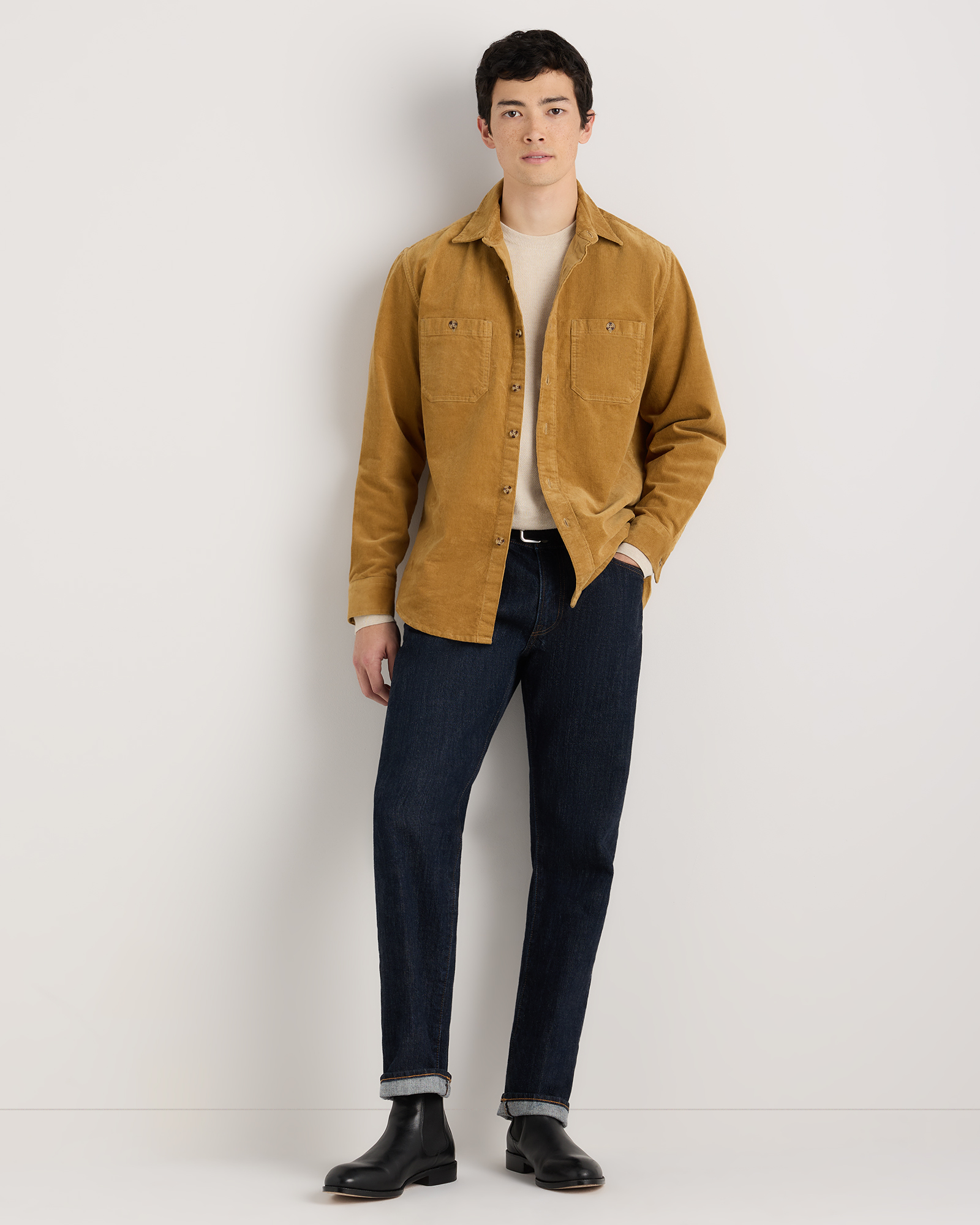 Men's Organic Stretch Corduroy Shirt in Dark Khaki