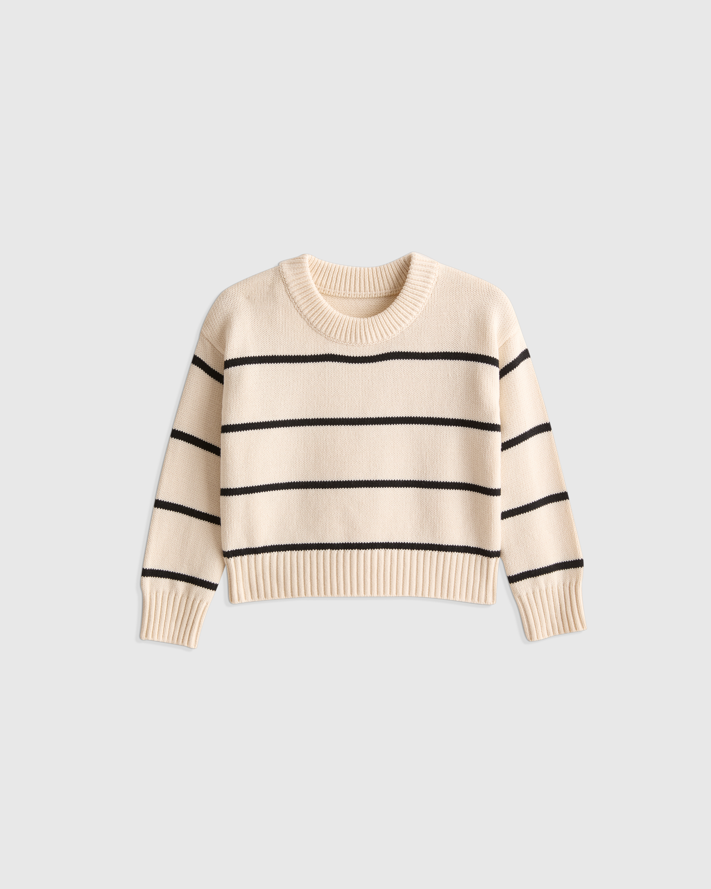 Quince Striped Crew Sweater In White/black Stripe