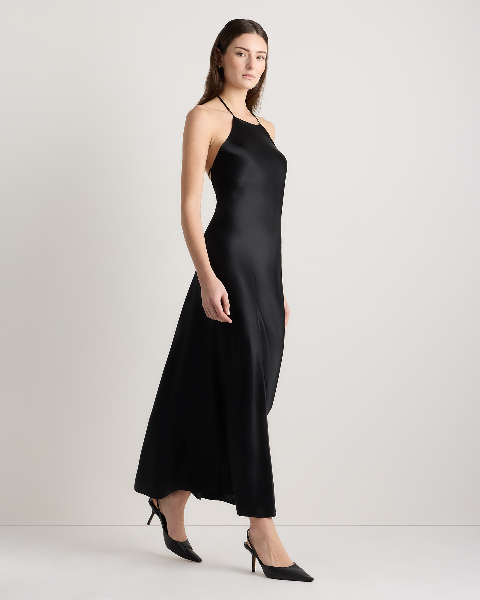 100% Washable Silk Halter Maxi Dress