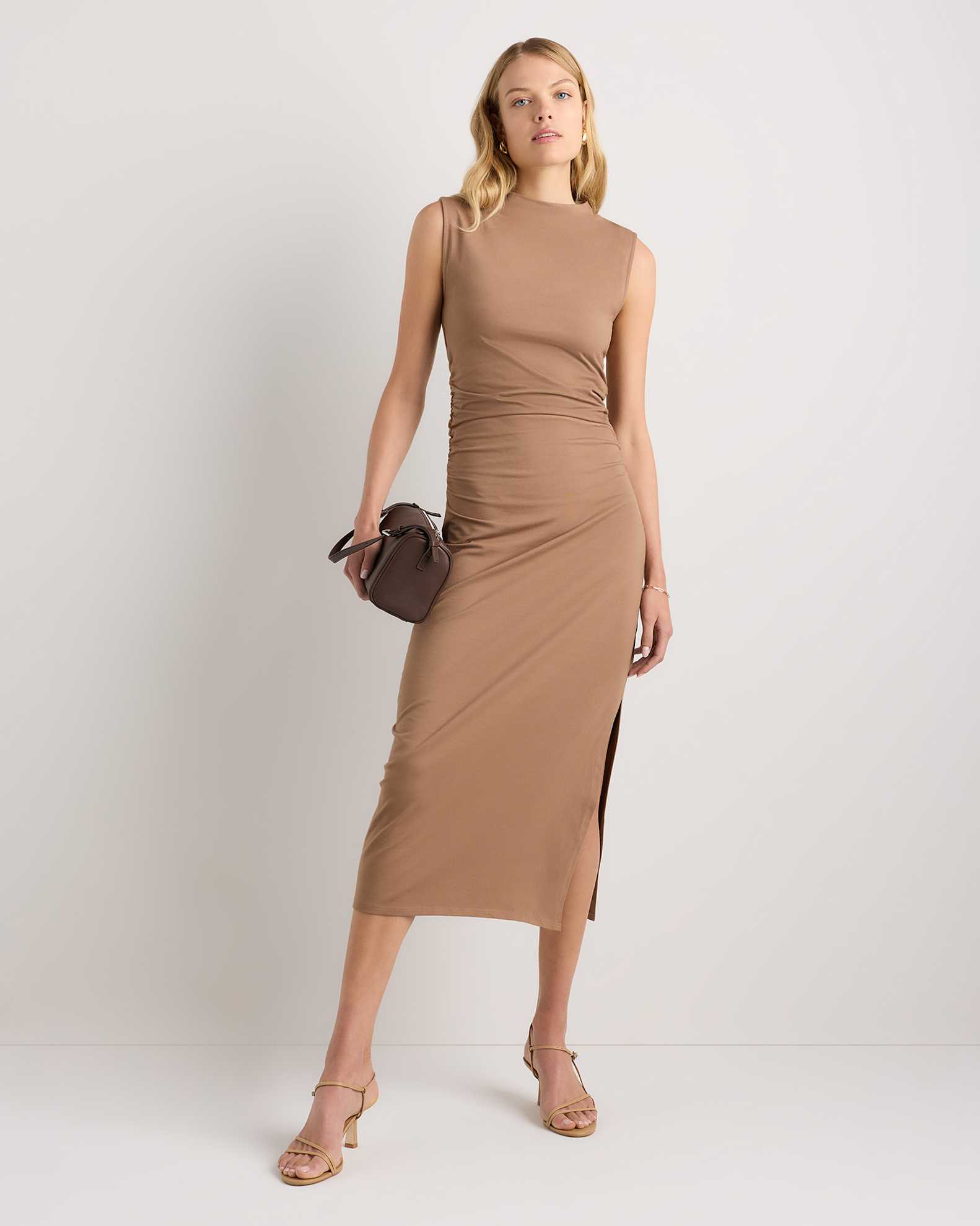 Stretch Cotton Jersey Mock Neck Midi Dress Stretch Cotton Jersey Mock Neck Midi Dress