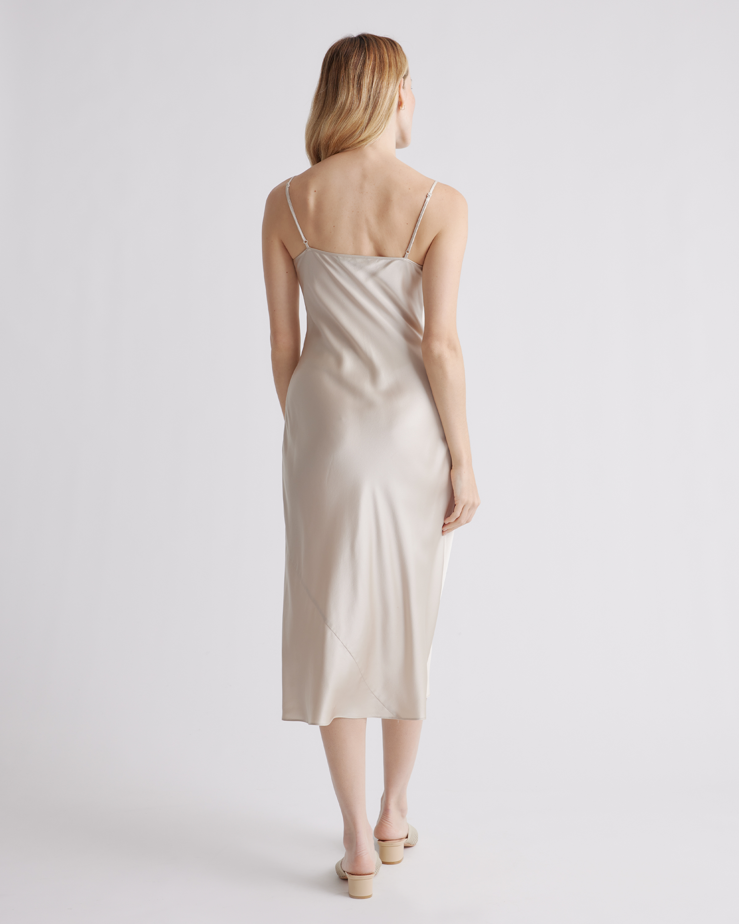 Quince Women's Washable 100% Mulberry Silk Slip Dress, XS, Champagne - Midi Length, Bias Cut, Satin Finish, Hypo-allergenic, Thermoregulating