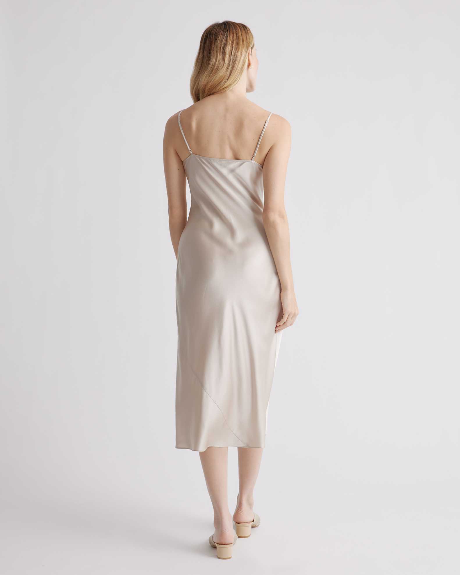 Quince Women's Washable 100% Mulberry Silk Slip Dress, XS, Champagne - Midi Length, Bias Cut, Satin Finish, Hypo-allergenic, Thermoregulating Quince Women's Washable 100% Mulberry Silk Slip Dress, XS, Champagne - Midi Length, Bias Cut, Satin Finish, Hypo-allergenic, Thermoregulating