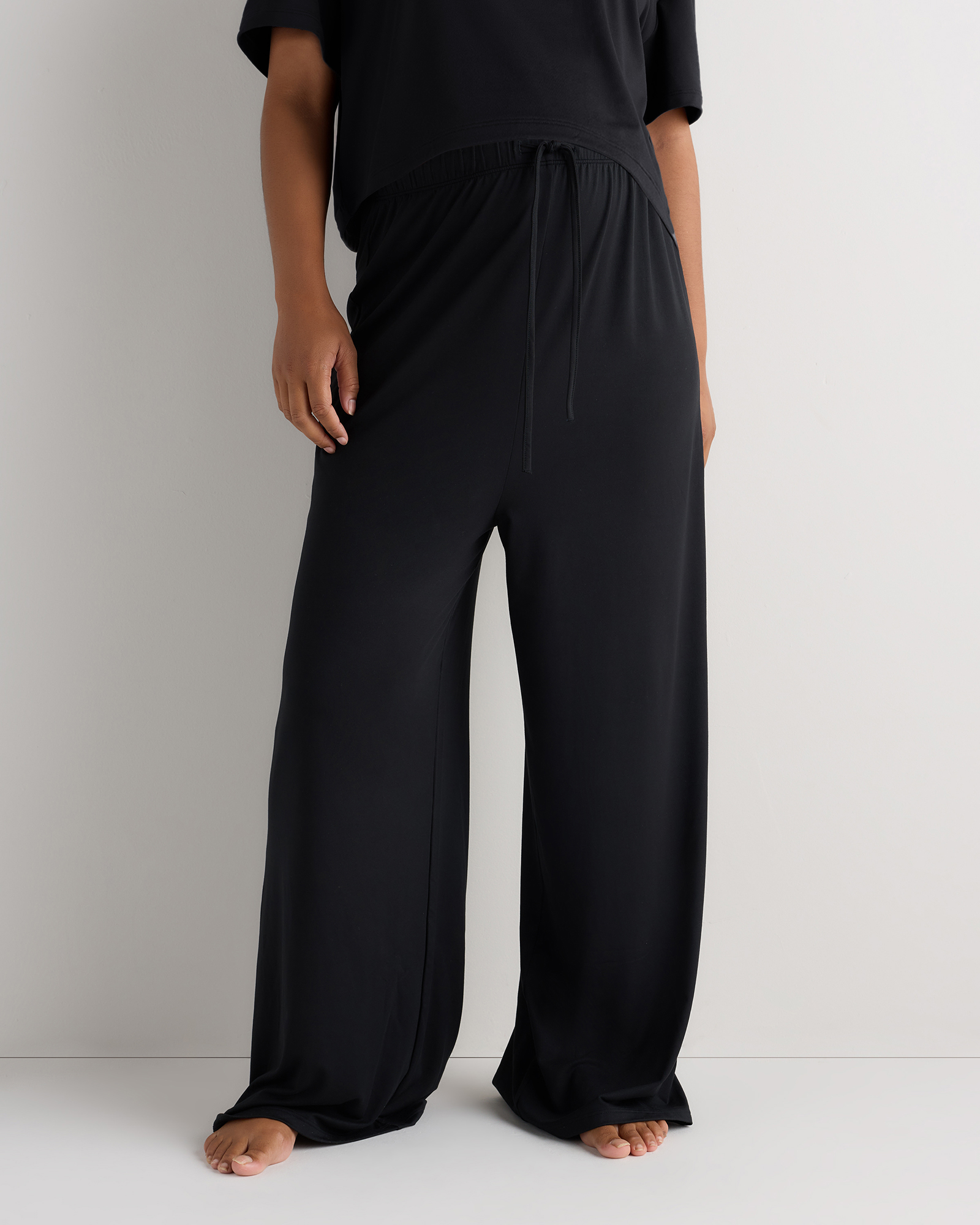 Bold Black Smooth Stretch Maternity Wide Leg Lounge Pant