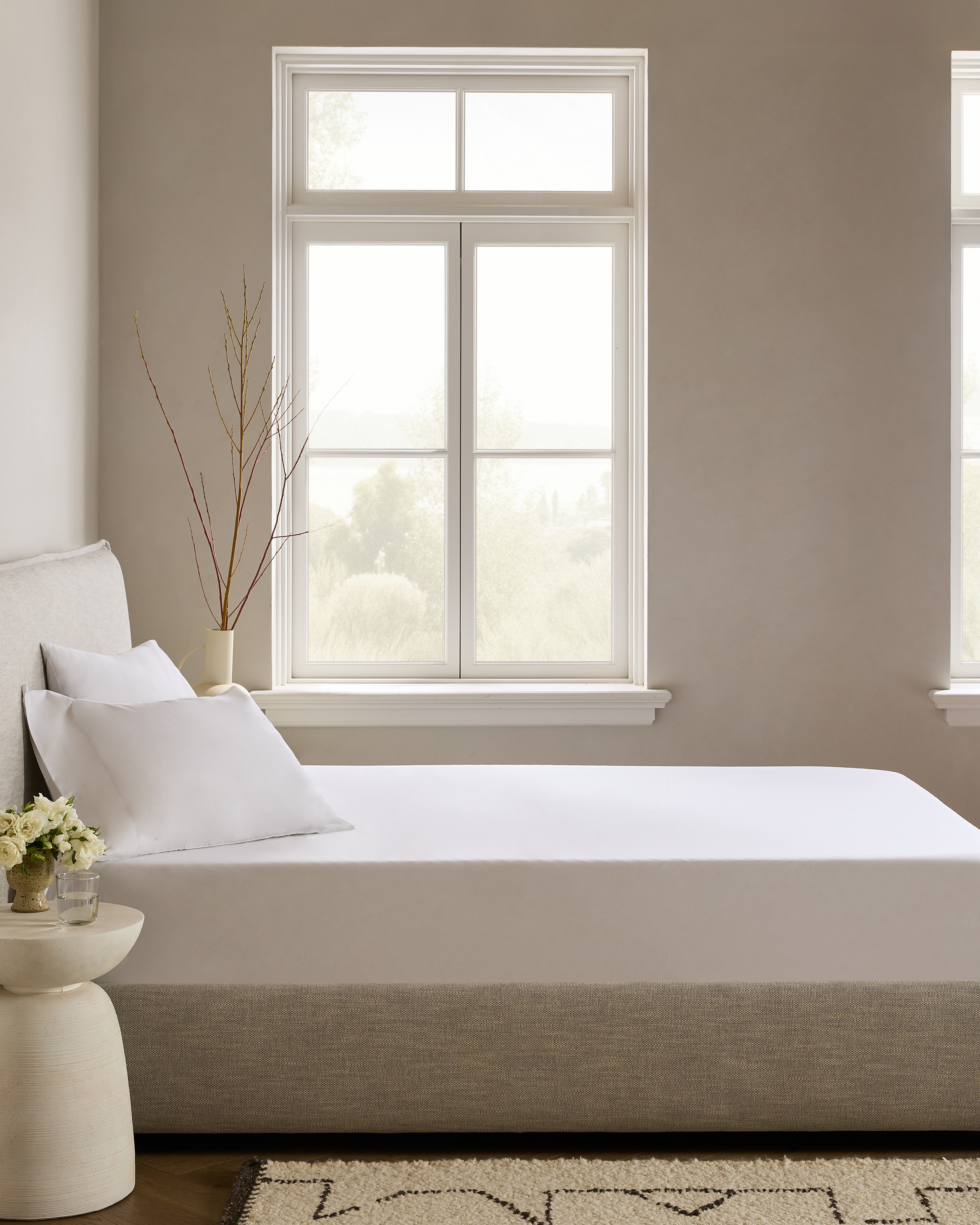 White/ King: Classic Organic Percale Fitted Sheet Set - White, King; no flat sheet