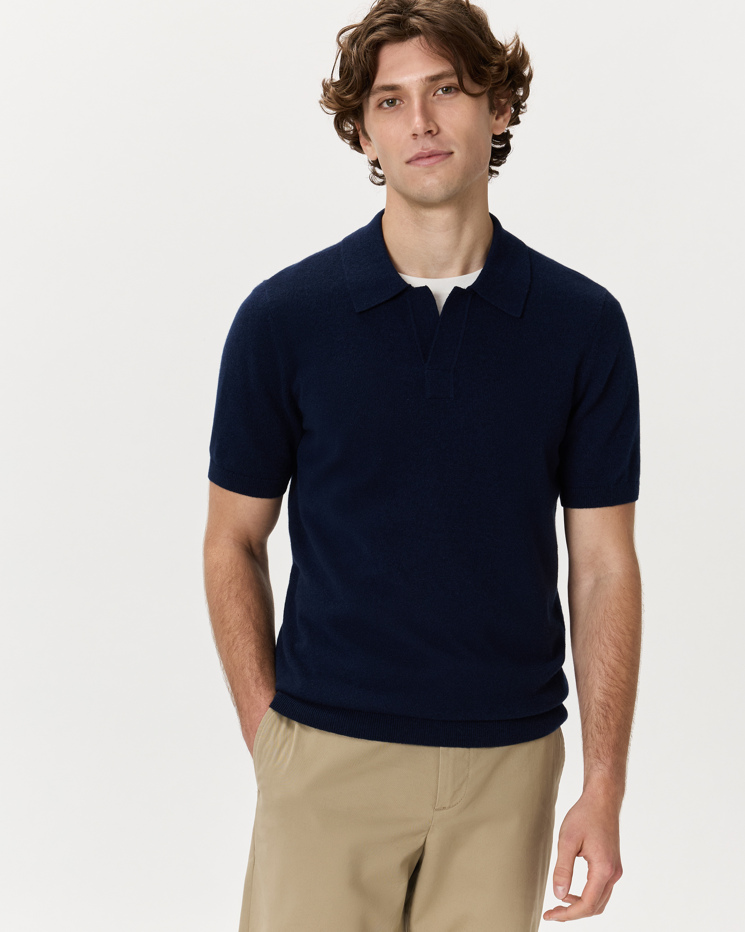 Quince Men's 100% Mongolian Cashmere Johnny Collar Sweater Polo In Blue