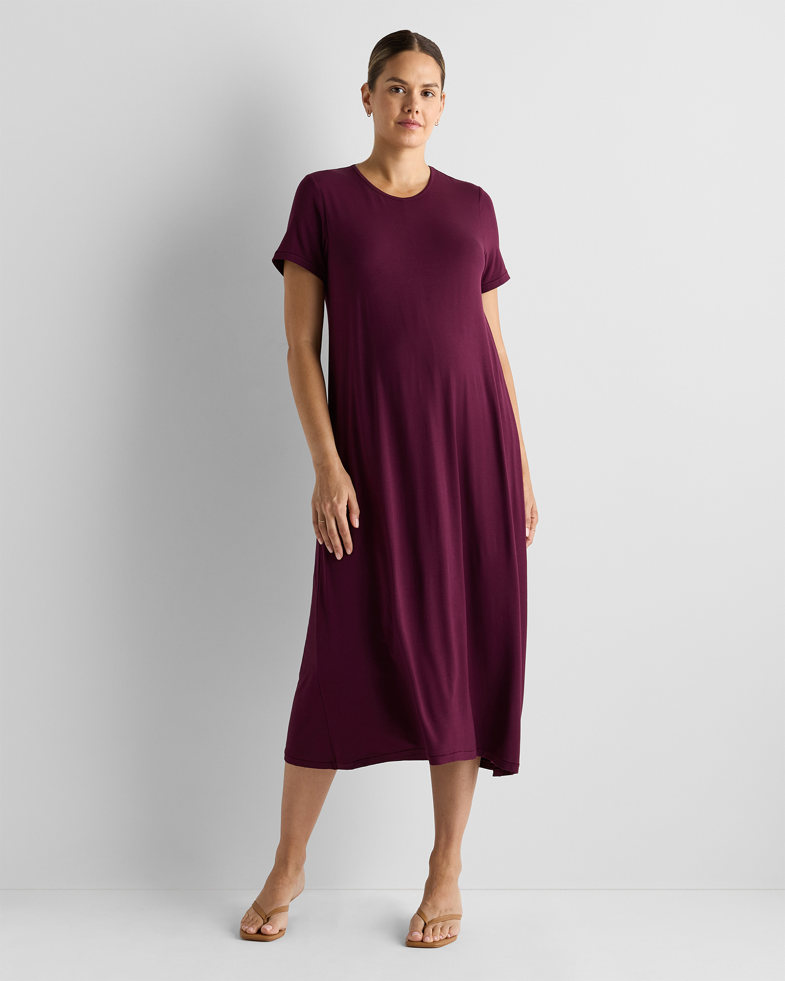 Bamboo Jersey Maternity & Nursing T-Shirt Dress in Wine Tasting Red