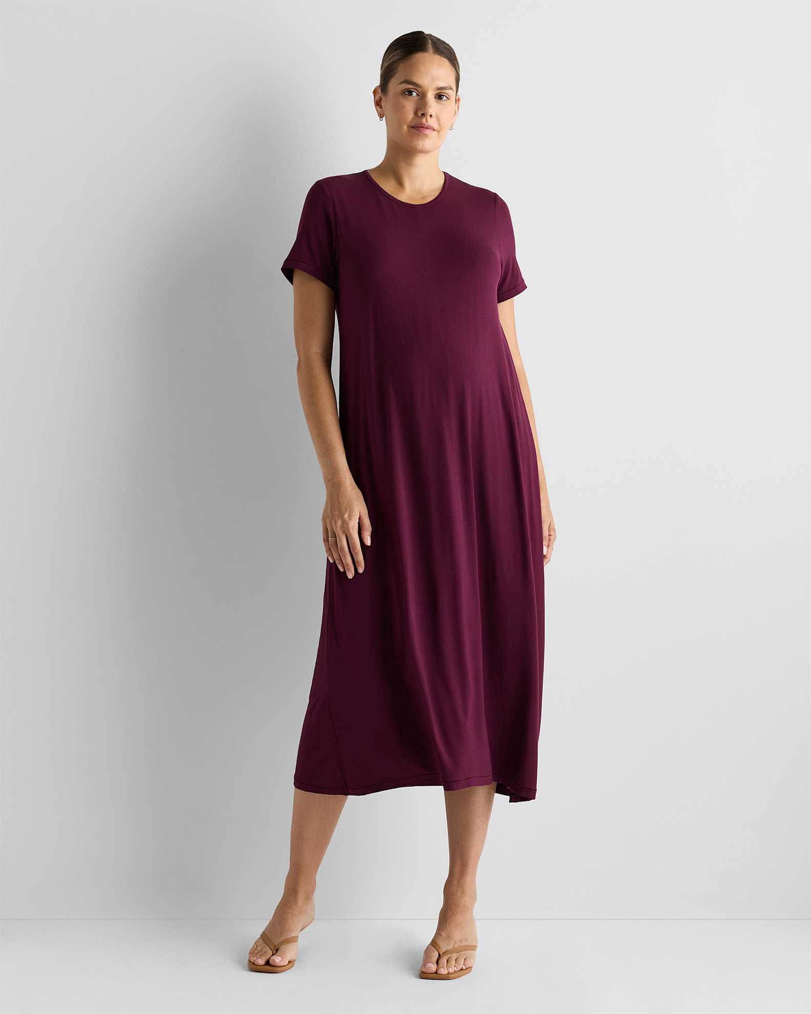 Bamboo Jersey Maternity & Nursing T-Shirt Dress in Wine Tasting Red Bamboo Jersey Maternity & Nursing T-Shirt Dress in Wine Tasting Red