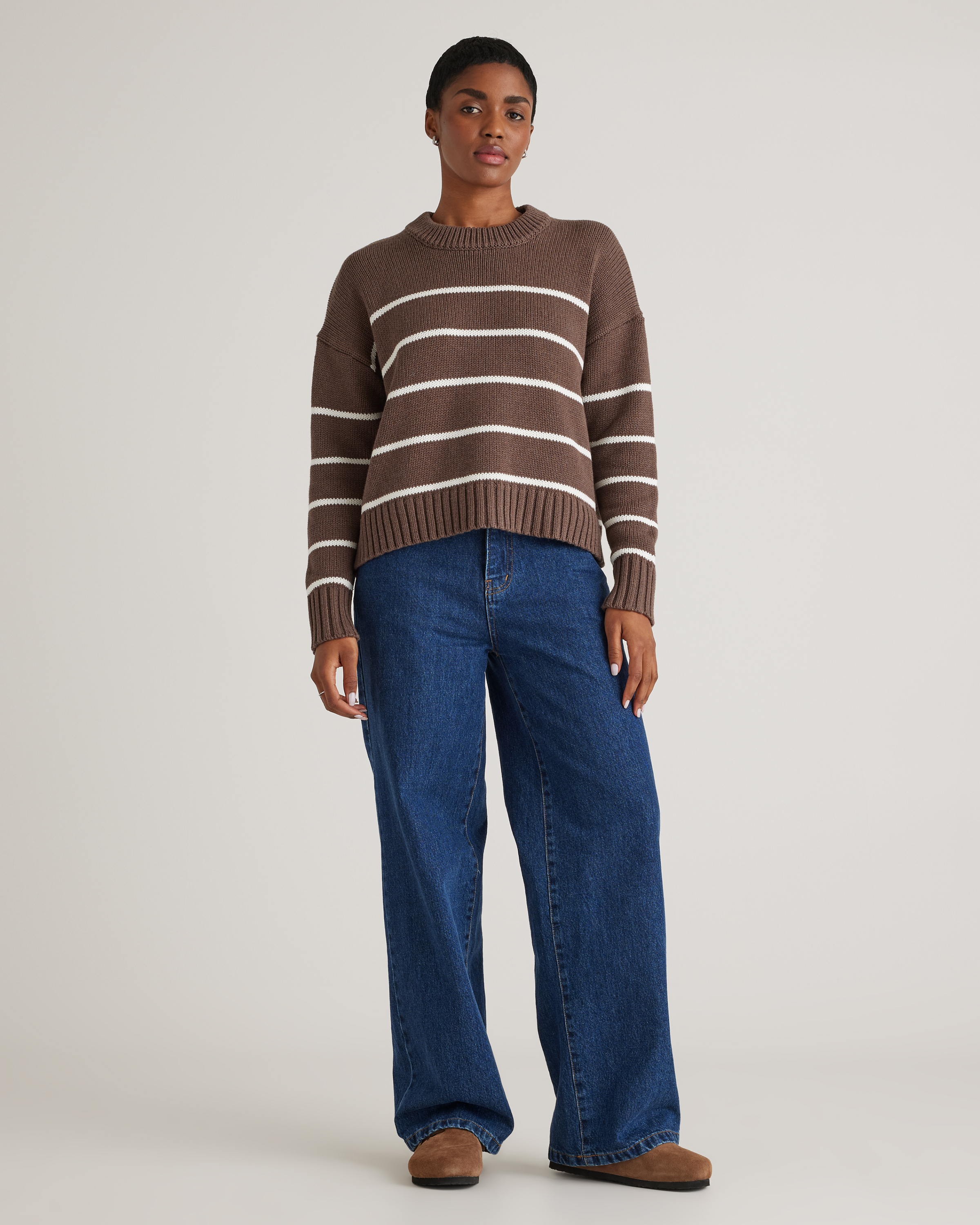 100% Organic Cotton Striped Crew Sweater