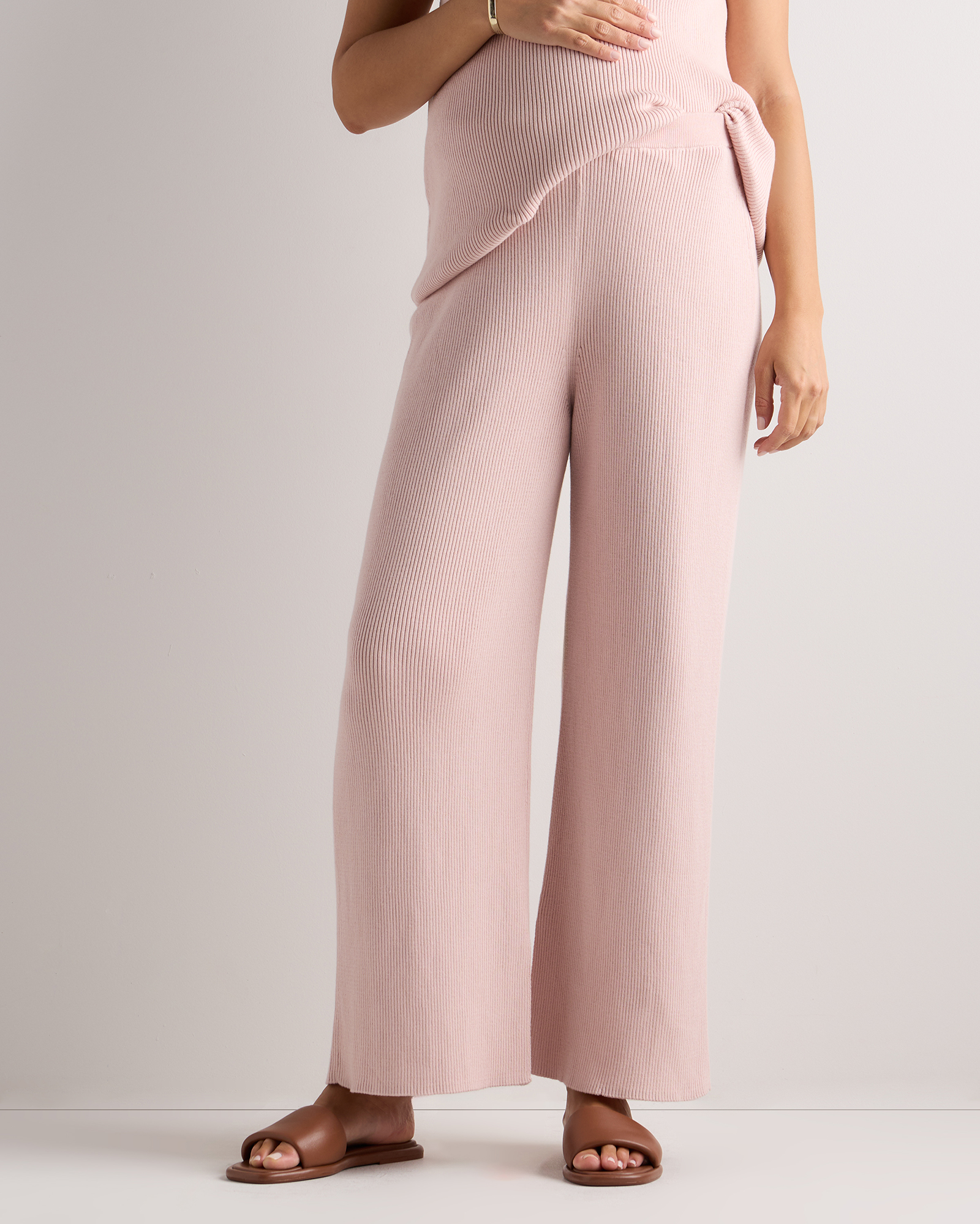 Sugar Stone Cotton Cashmere Maternity Wide Leg Pants