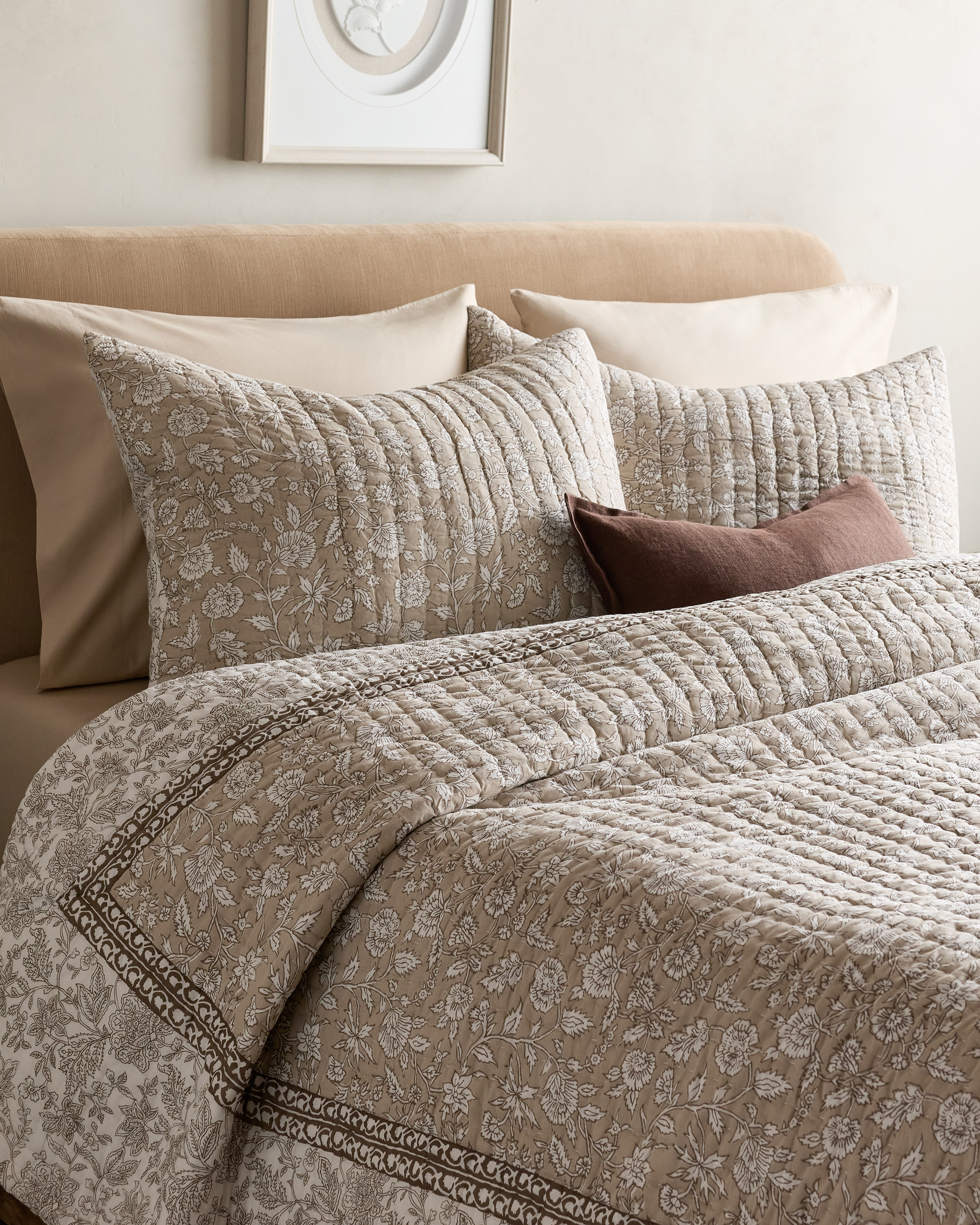 Toffee Organic Cotton Block Print Quilted Sham Set